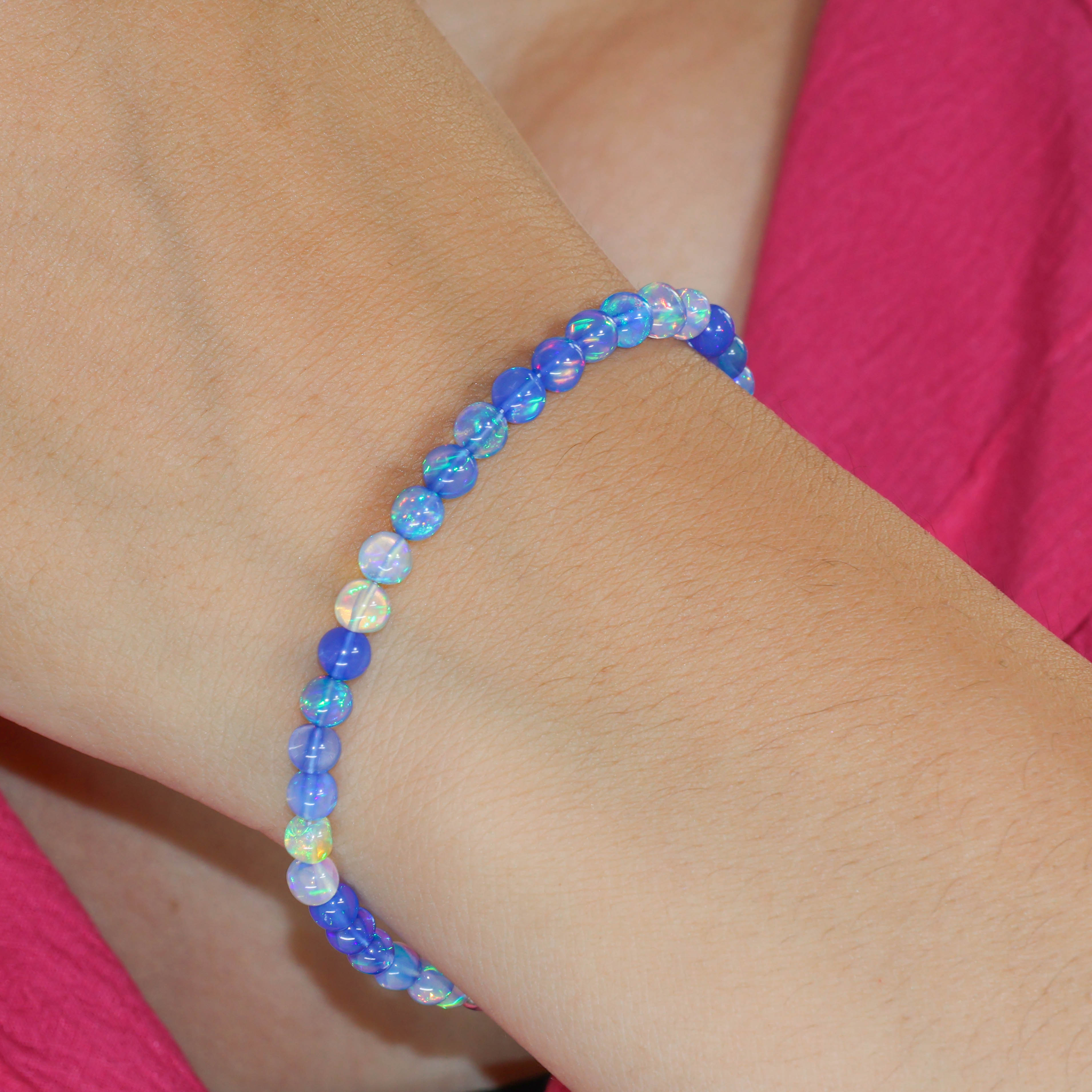 Fire Blue Opal Round Shaded Beads Bracelet for Women