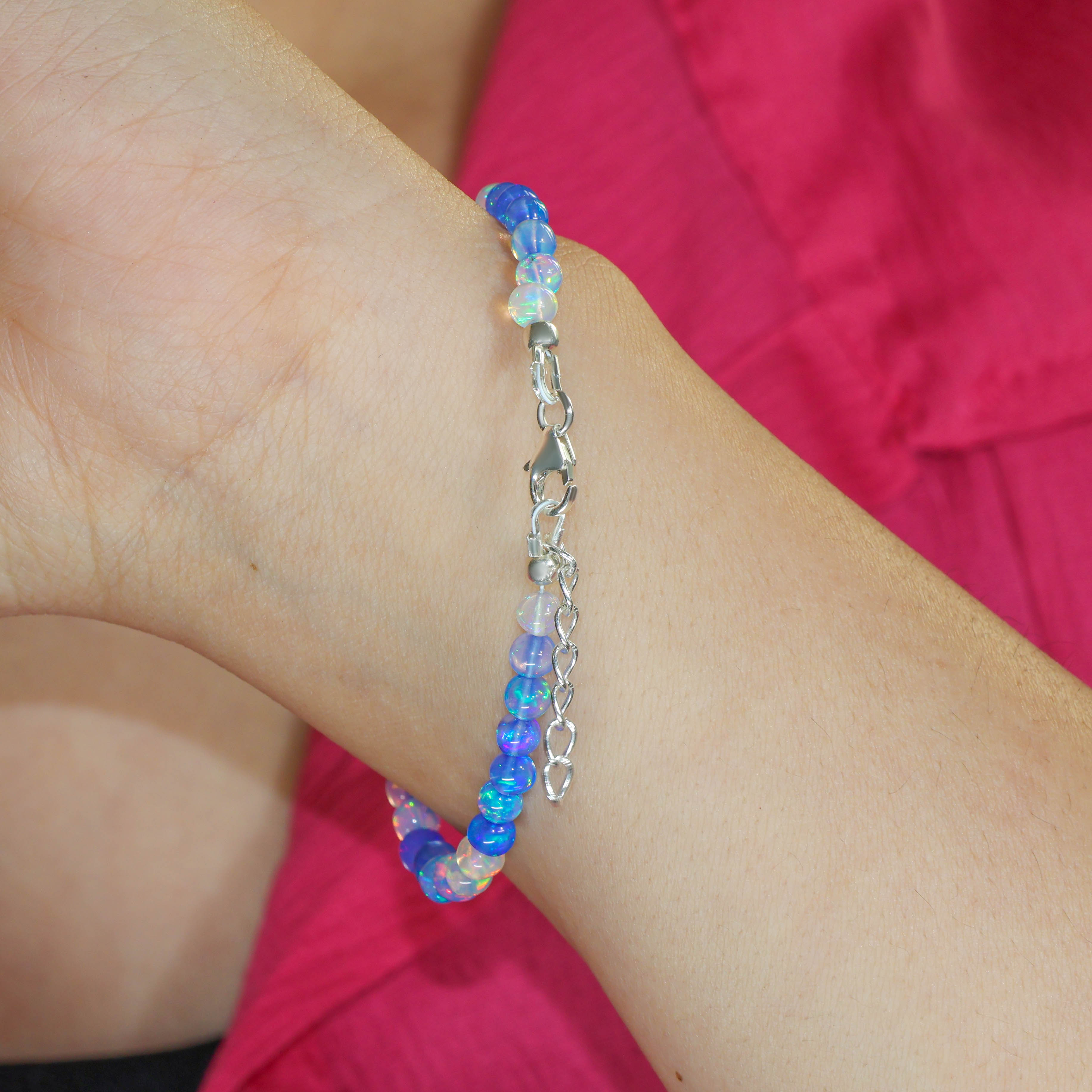 Fire Blue Opal Round Shaded Beads Bracelet for Women