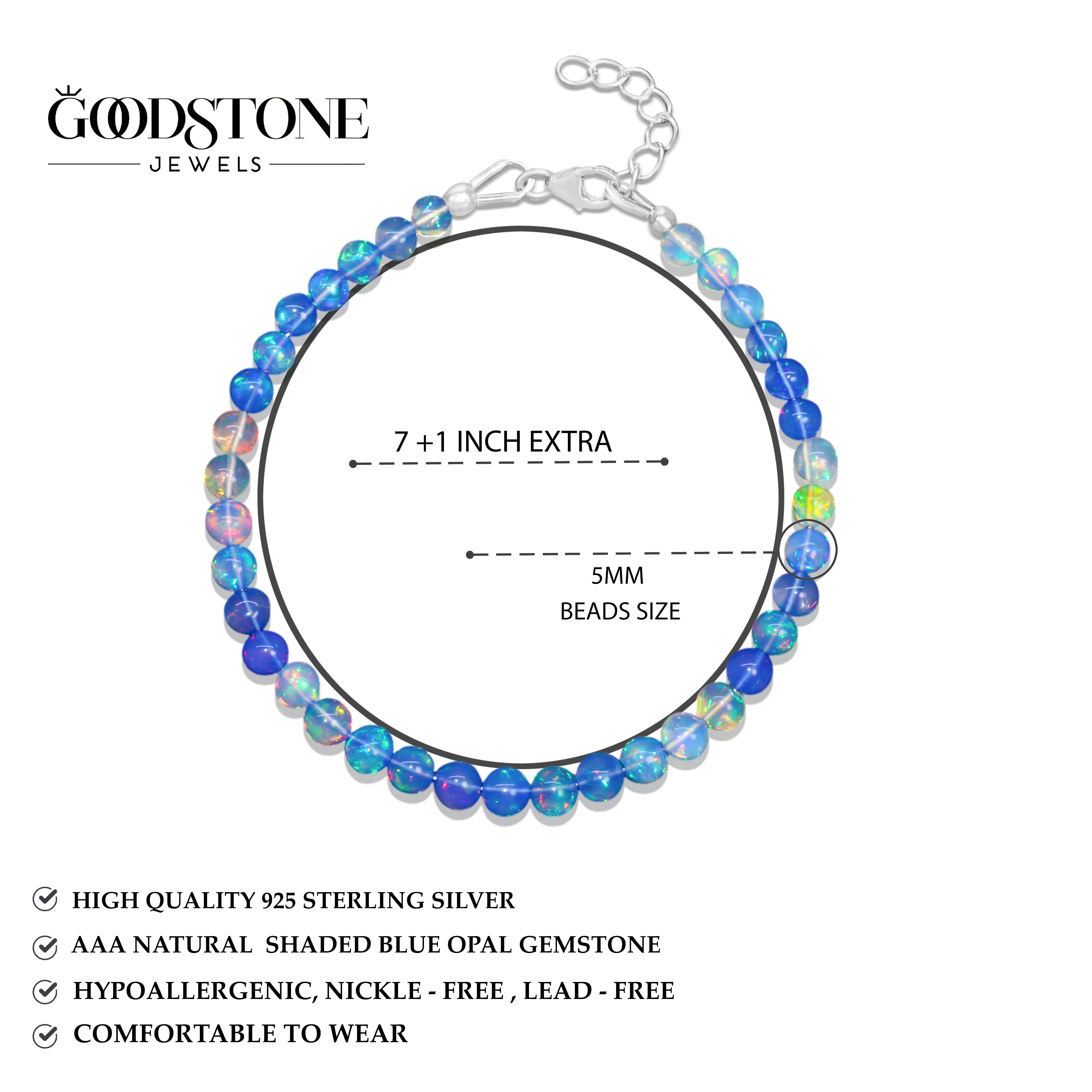 Fire Blue Opal Round Shaded Beads Bracelet for Women