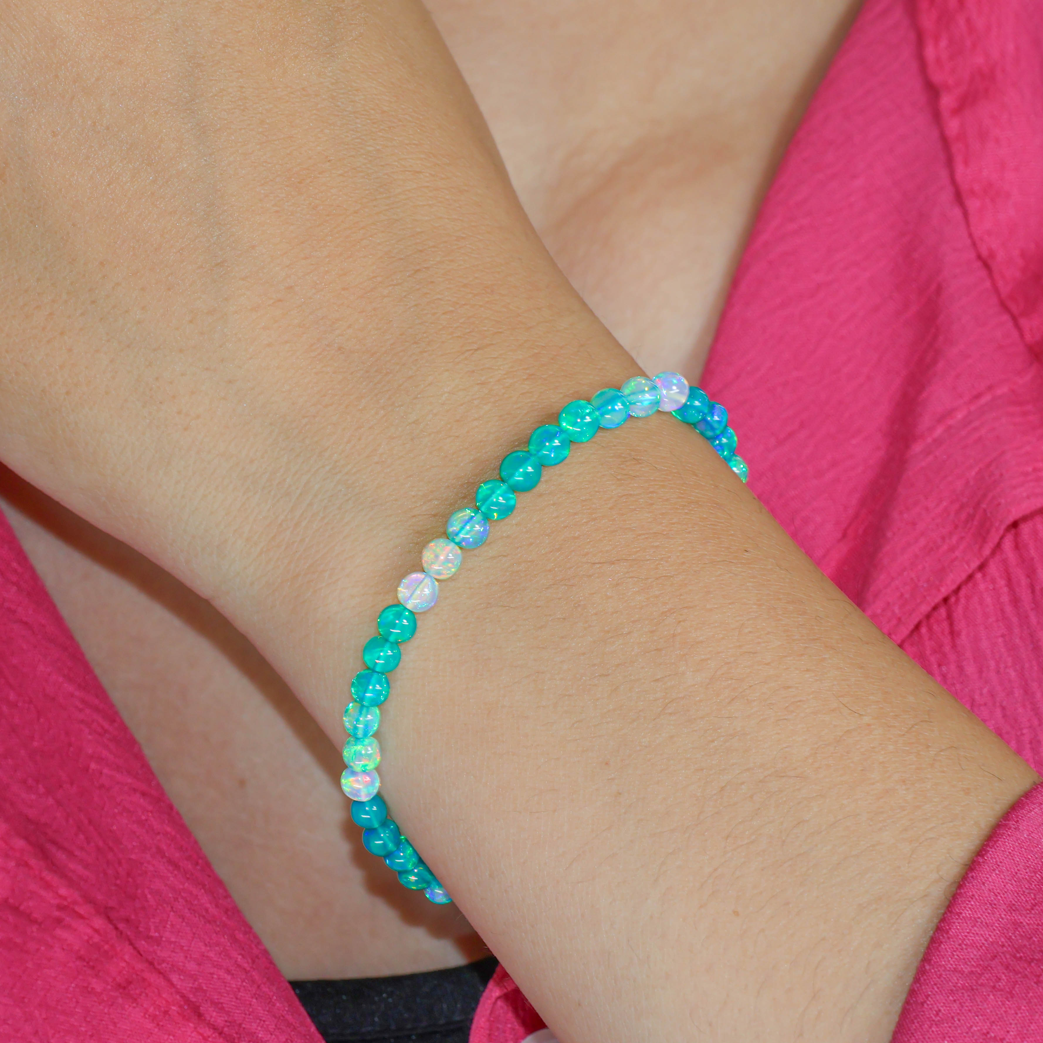 Genuine Green Opal Round Shaded Beads Bracelet for Women