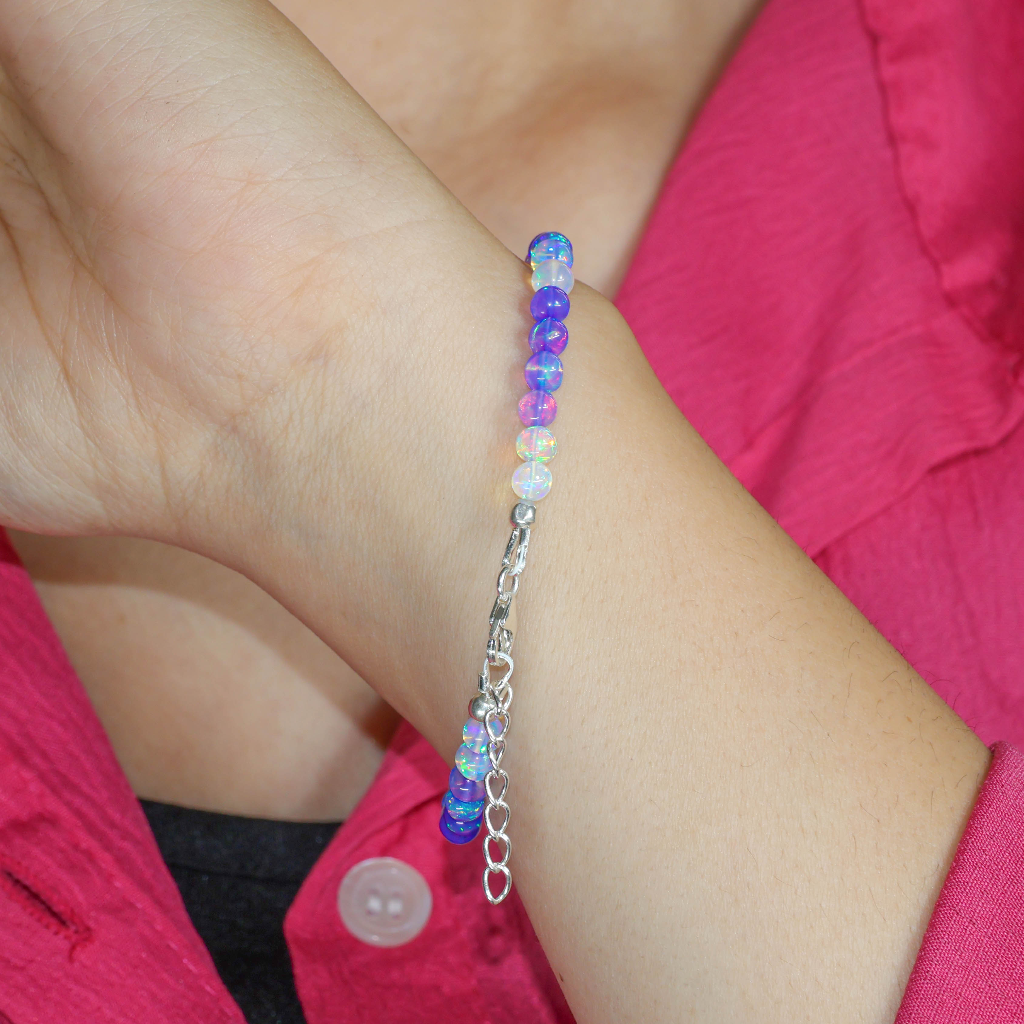 AAA Lavender Shaded Opal Round Beads Bracelet for Women