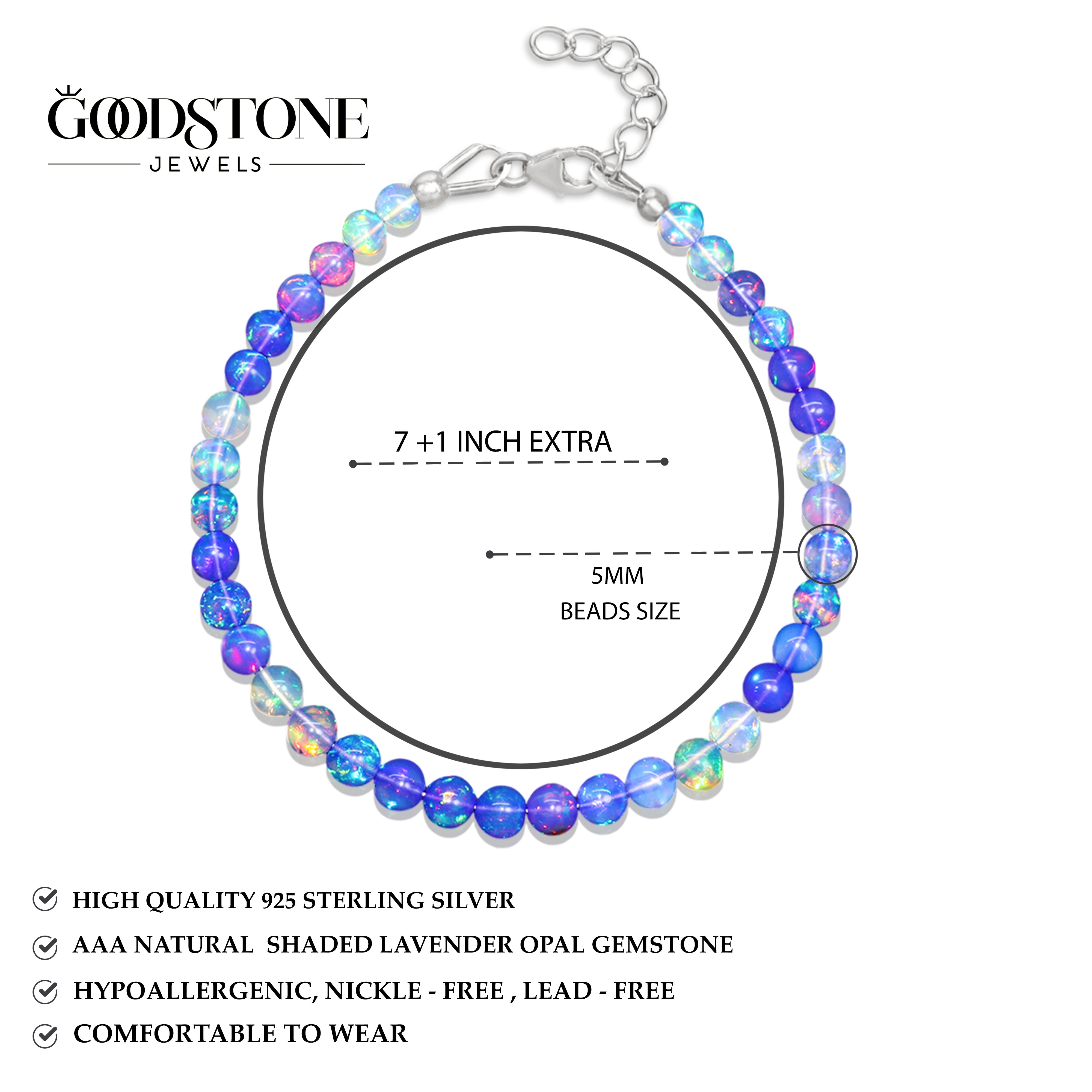 AAA Lavender Shaded Opal Round Beads Bracelet for Women
