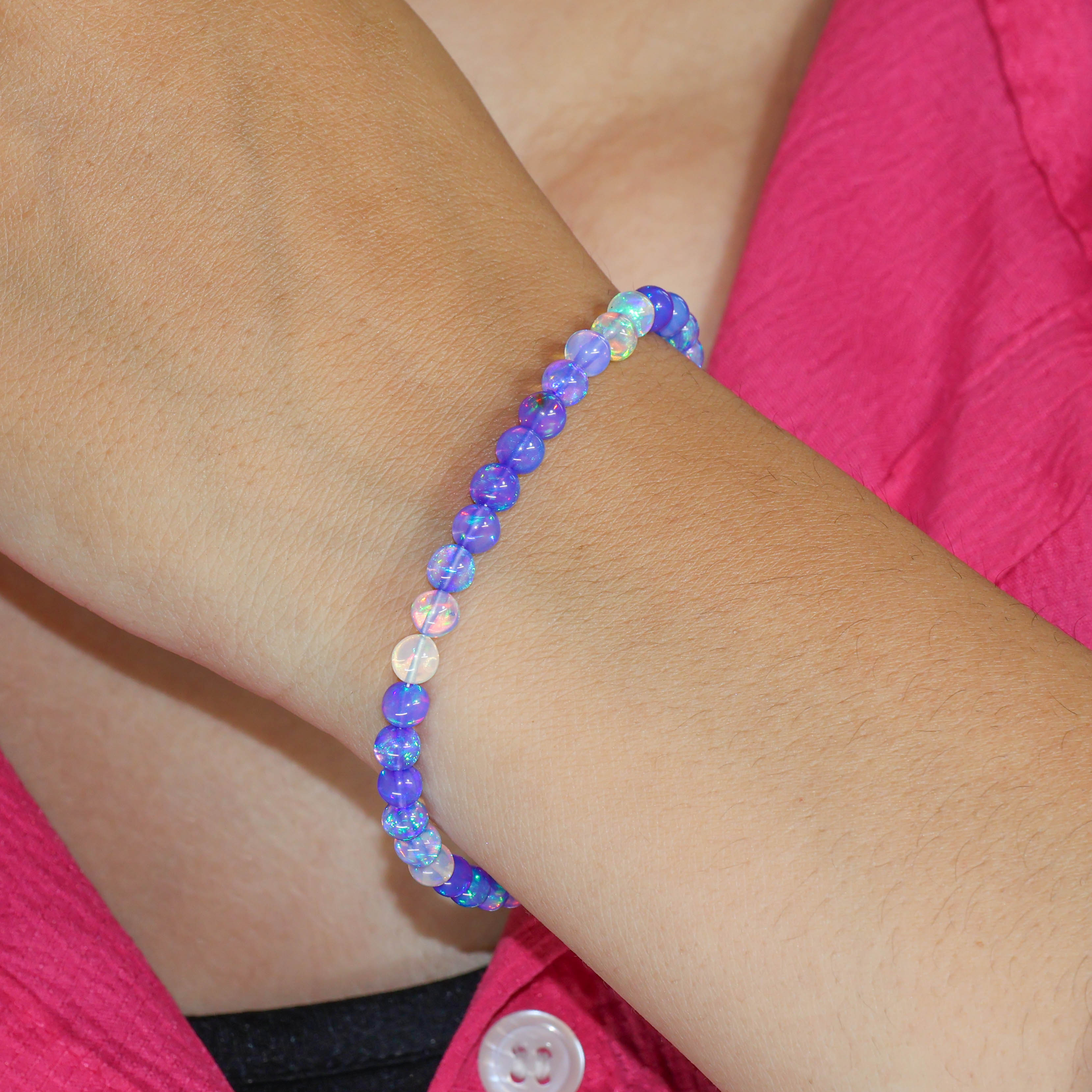 AAA Lavender Shaded Opal Round Beads Bracelet for Women