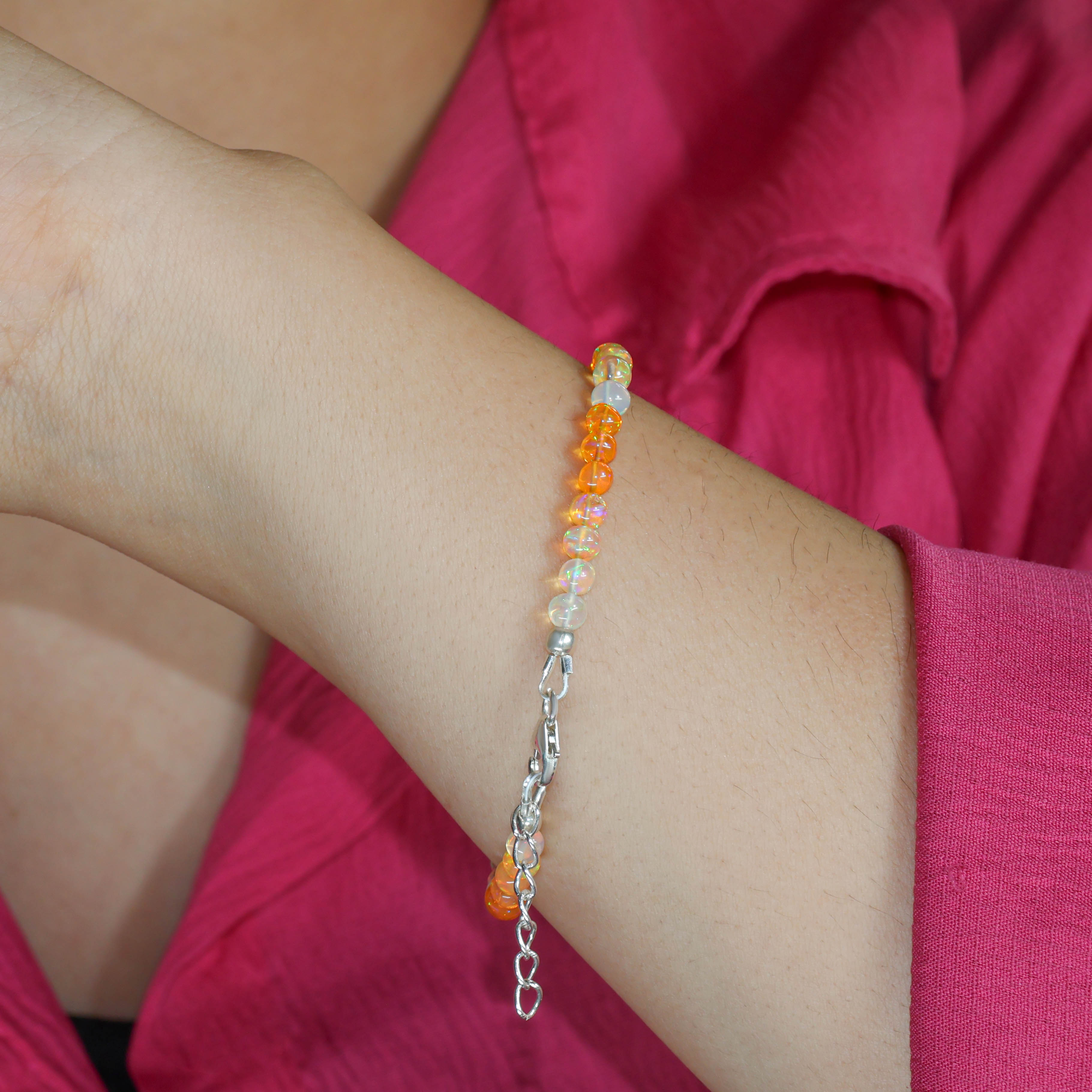 Orange Opal Shaded Round Beads Bracelet for Women