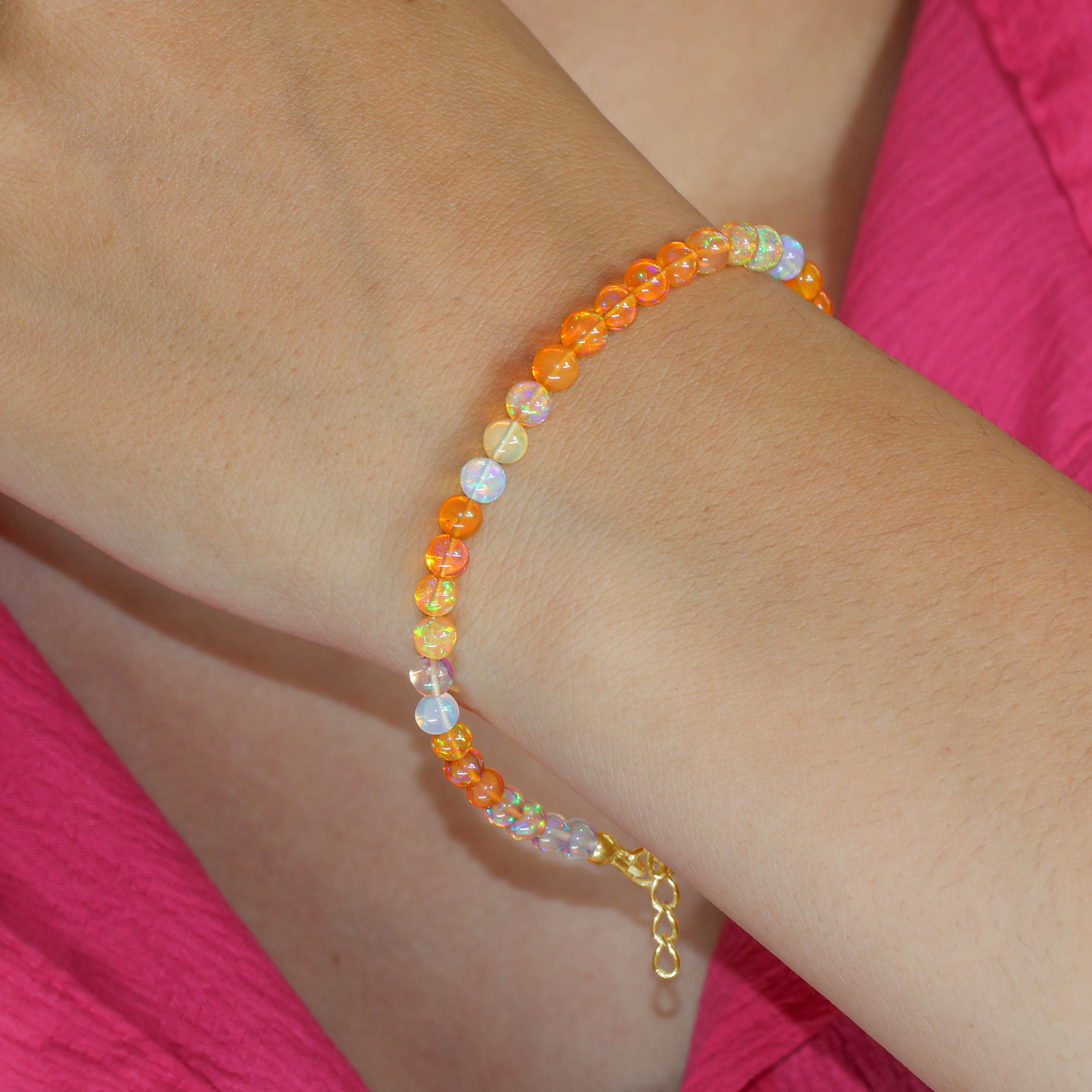 Orange Opal Shaded Round Beads Bracelet for Women