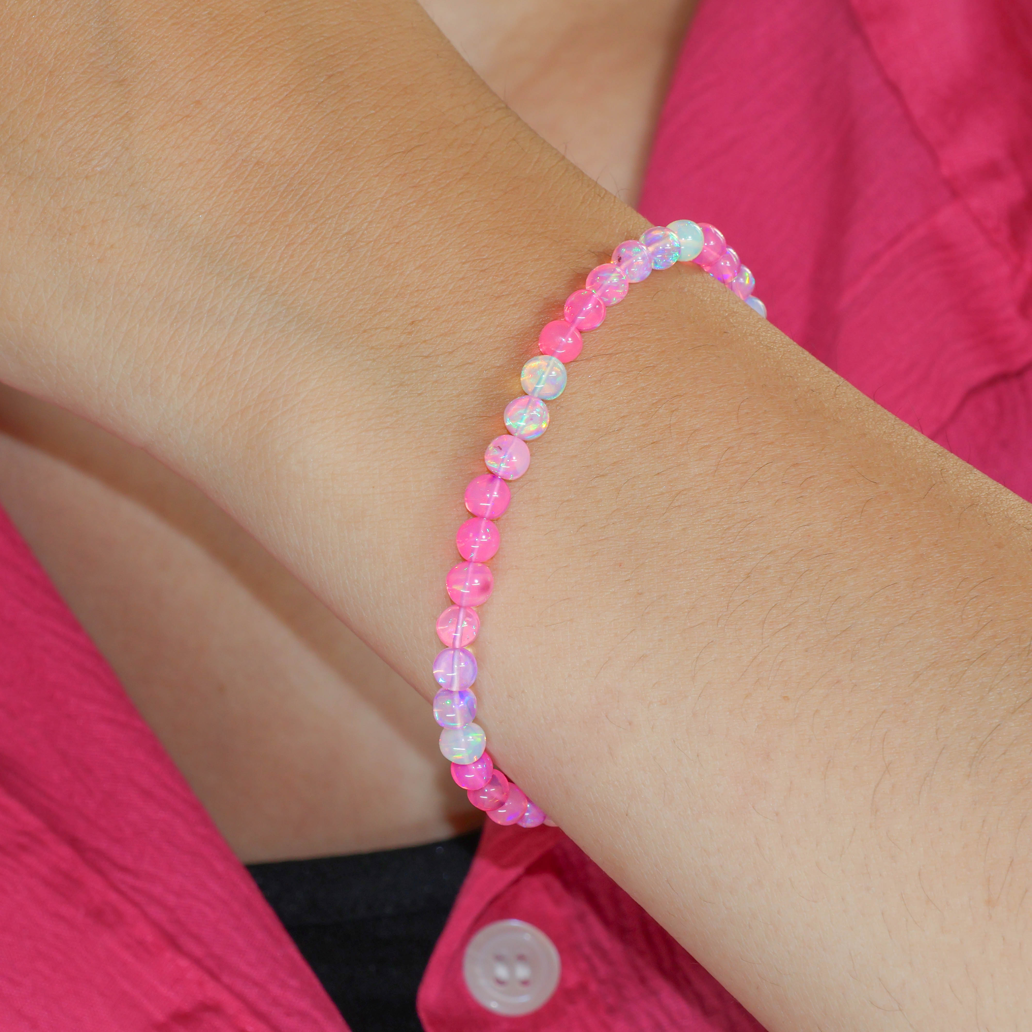 Genuine Pink Opal Round Shaded Beads Bracelet for Women