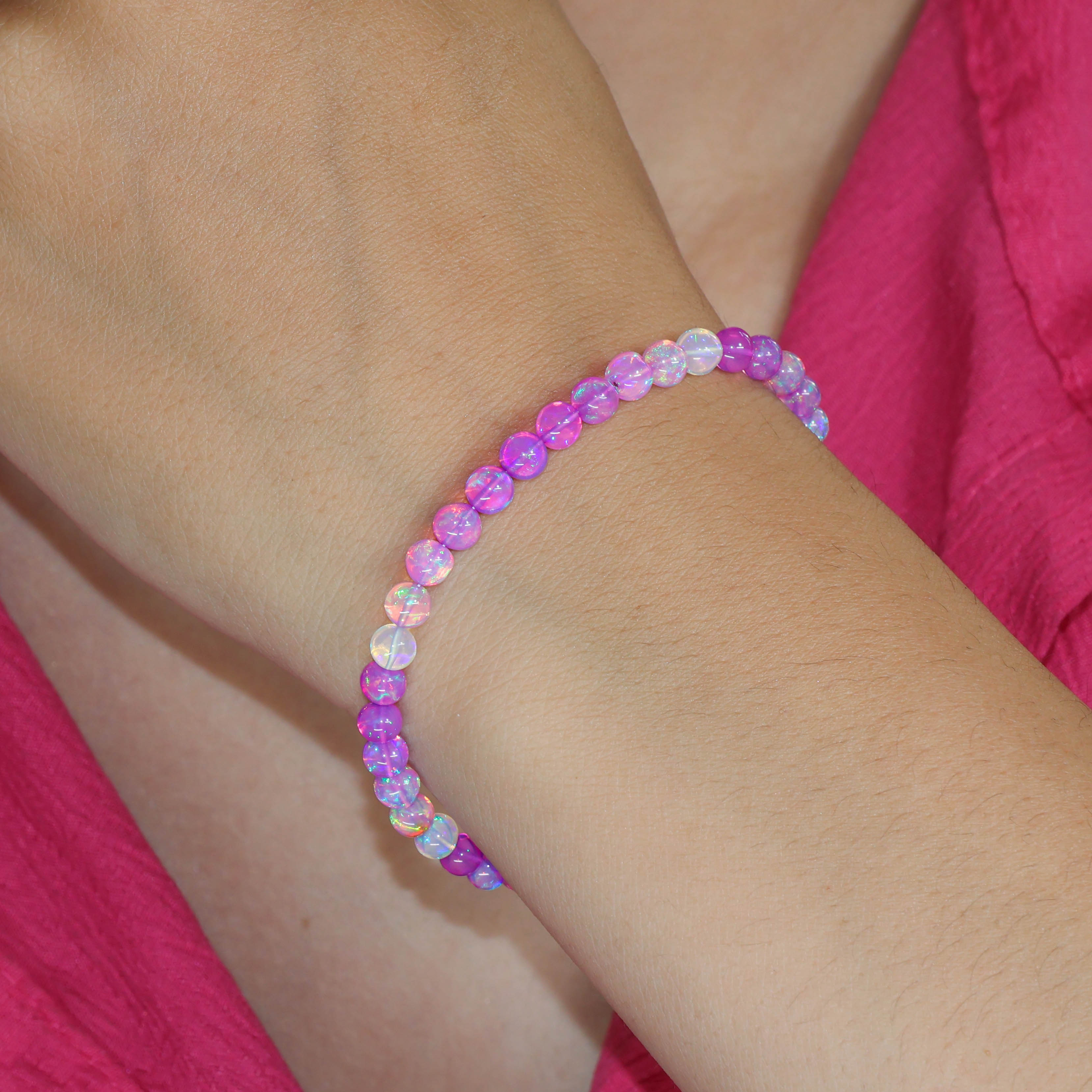 Multifire Purple Shaded Opal Round Beads Bracelet for Women
