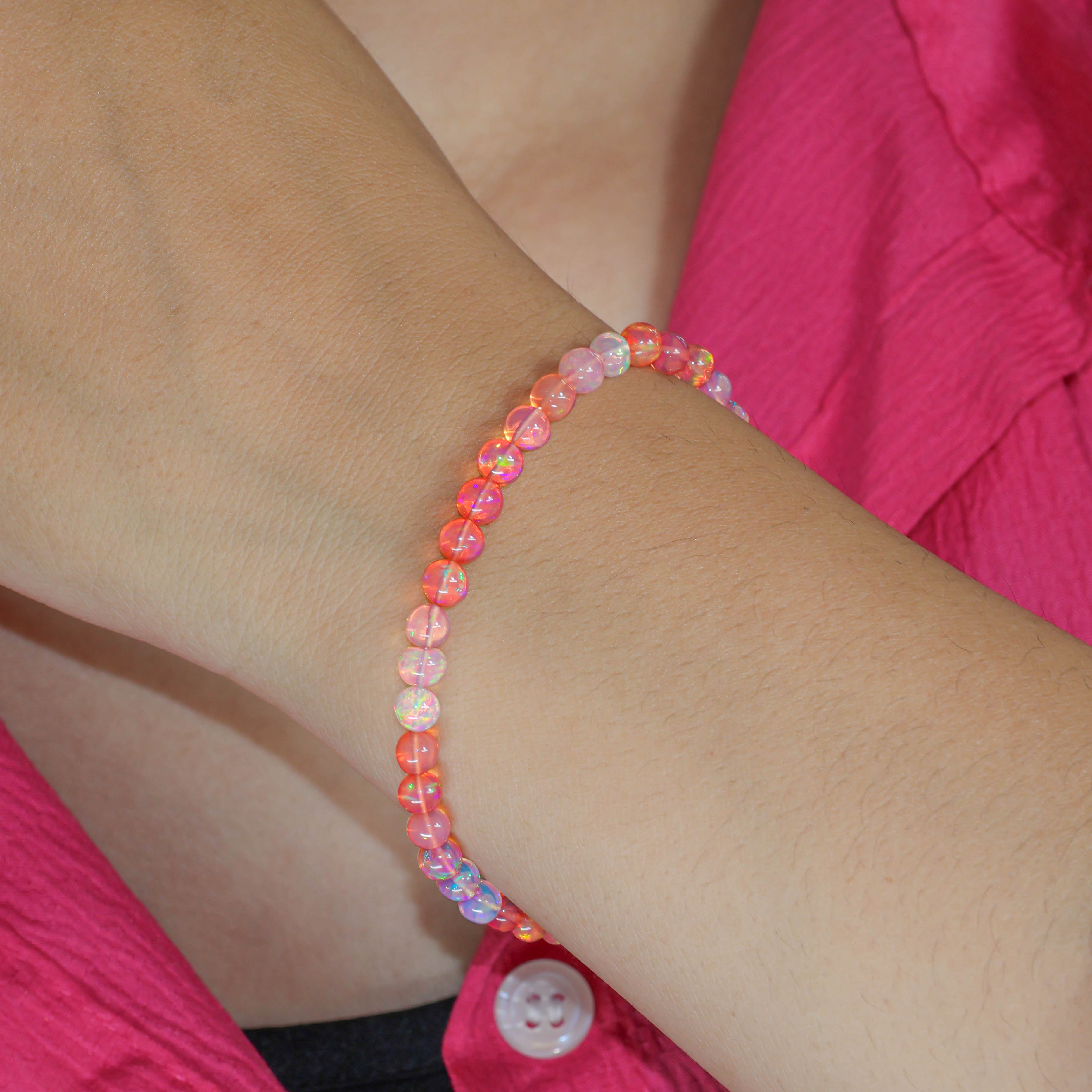 Fire Red Opal Round Shaded Beads Bracelet for Women