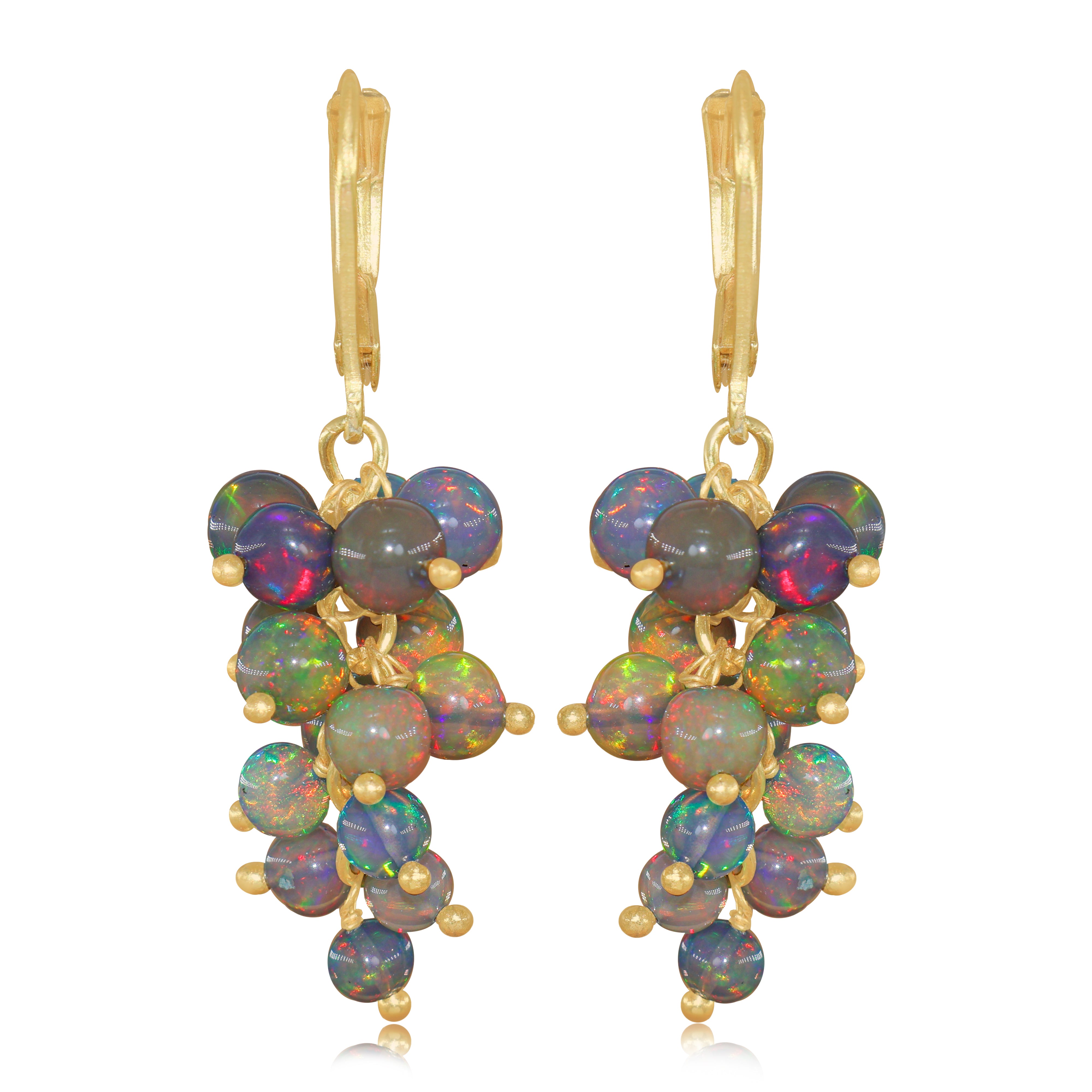 Fire Black Opal Round Beads Cluster Earrings for Her