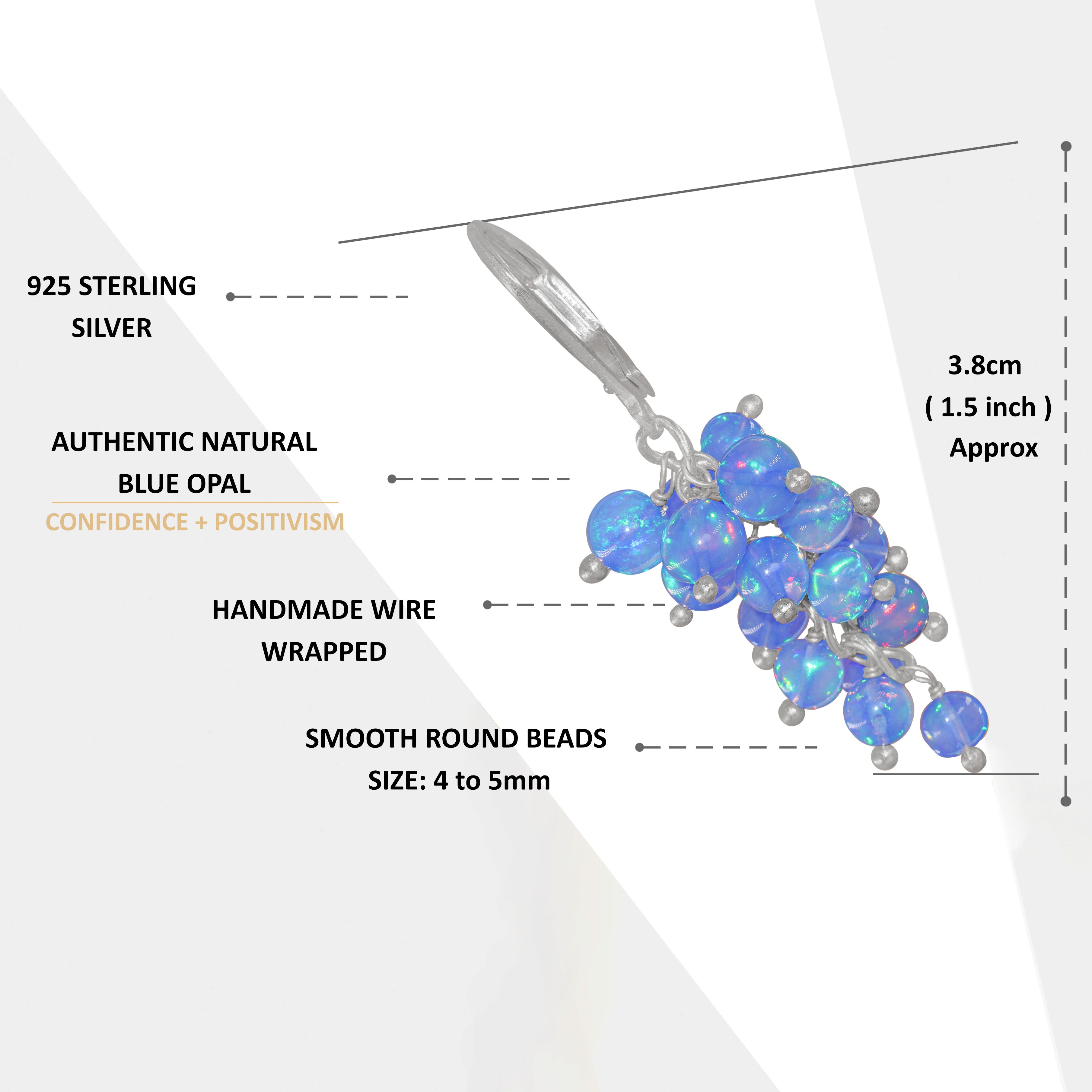 Natural Blue Opal Round Beads Cluster Earrings for Her