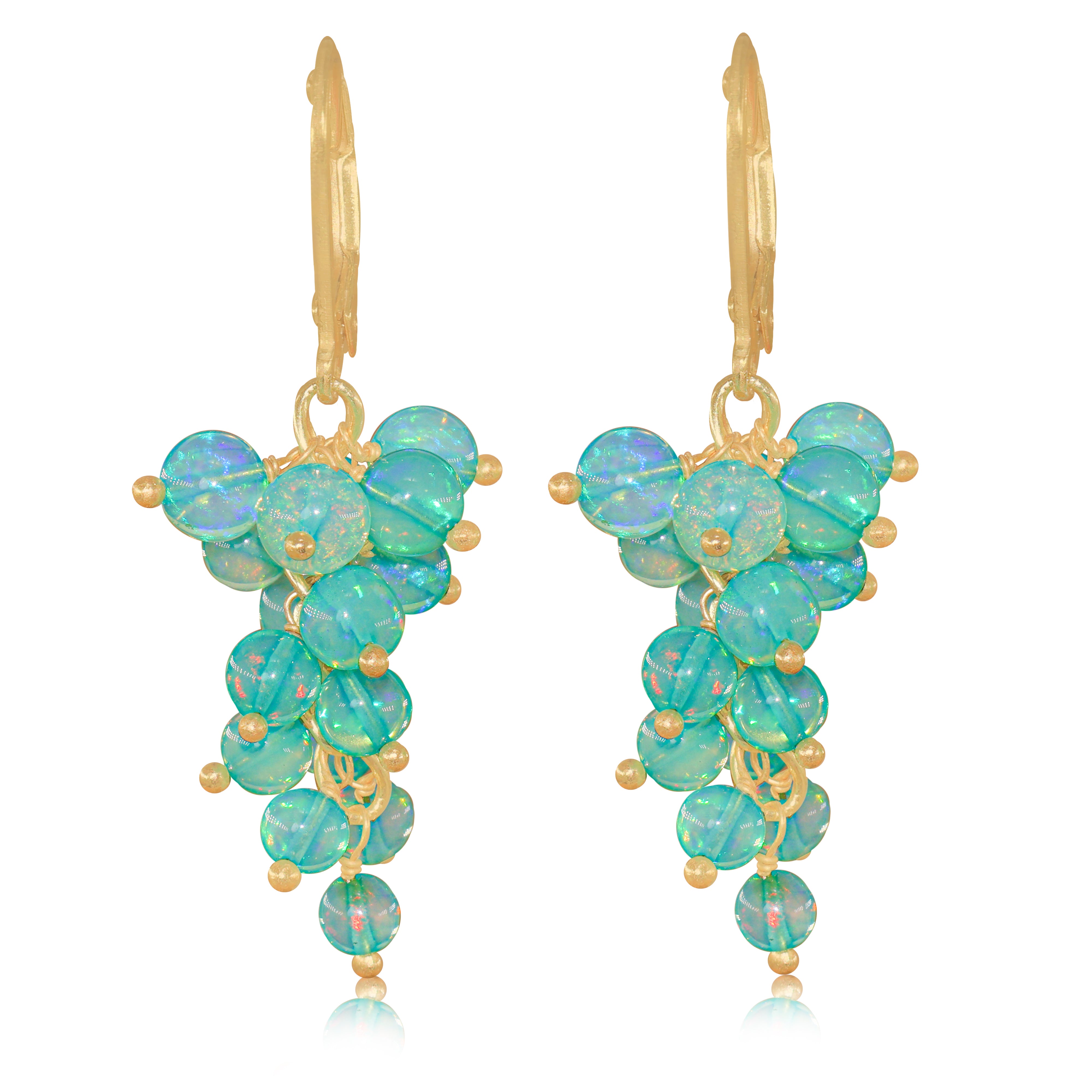 Genuine Green Opal Round Beads Cluster Earrings for Her