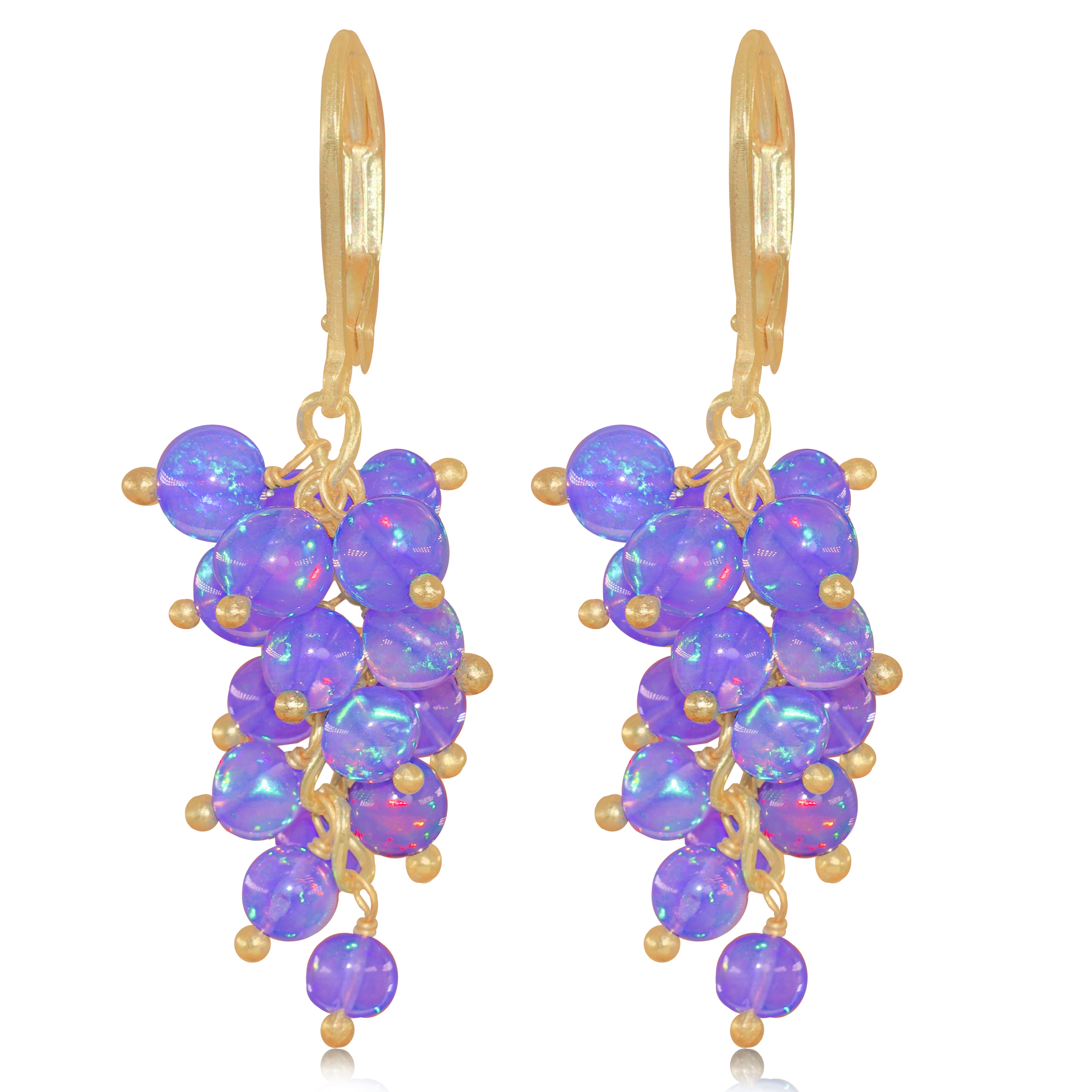 Multifire Lavender Opal Round Beads Cluster Earrings for Her