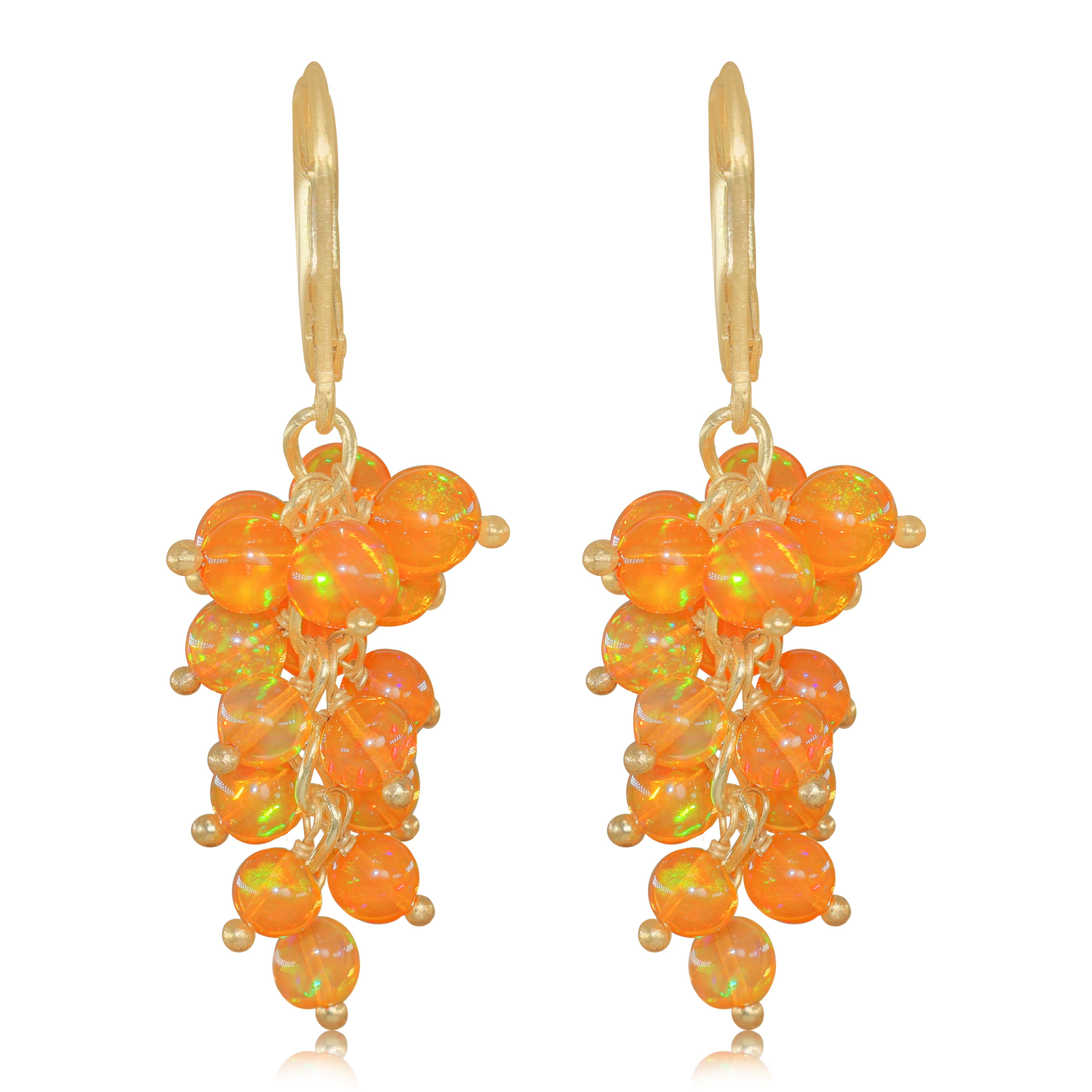 Orange Fire Opal Round Beads Cluster Earrings for Her