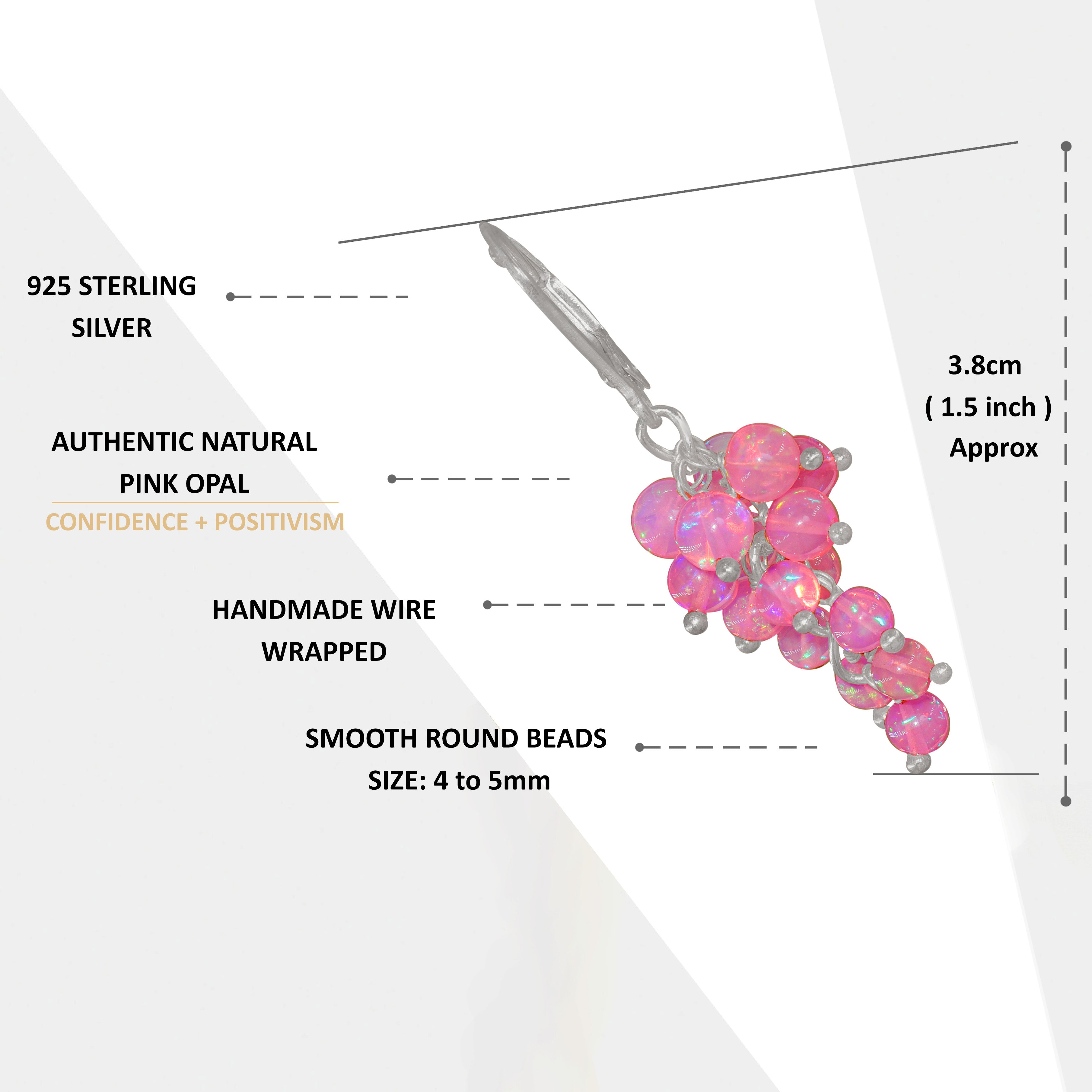 Genuine Pink Opal Round Beads Cluster Earrings for Her