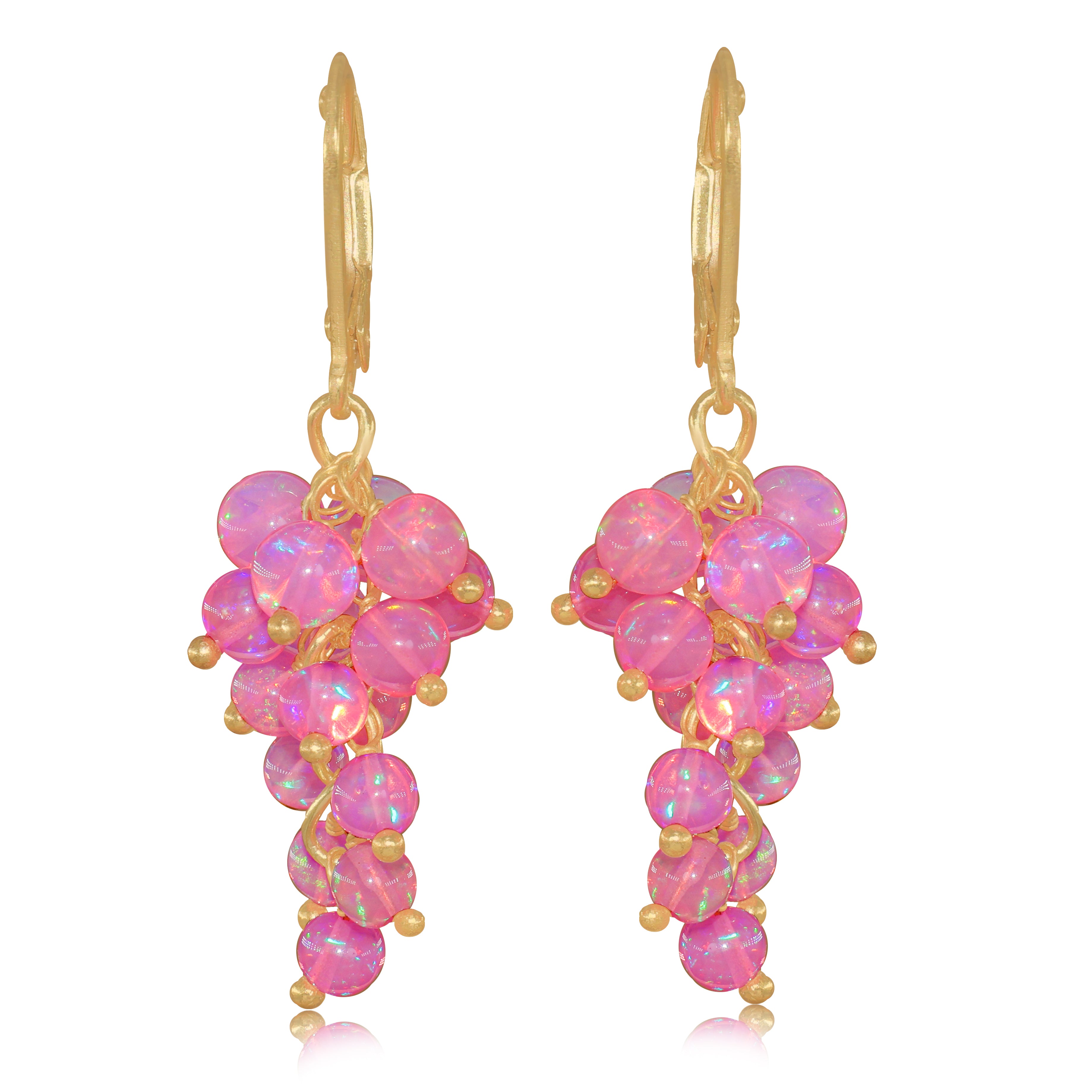 Genuine Pink Opal Round Beads Cluster Earrings for Her