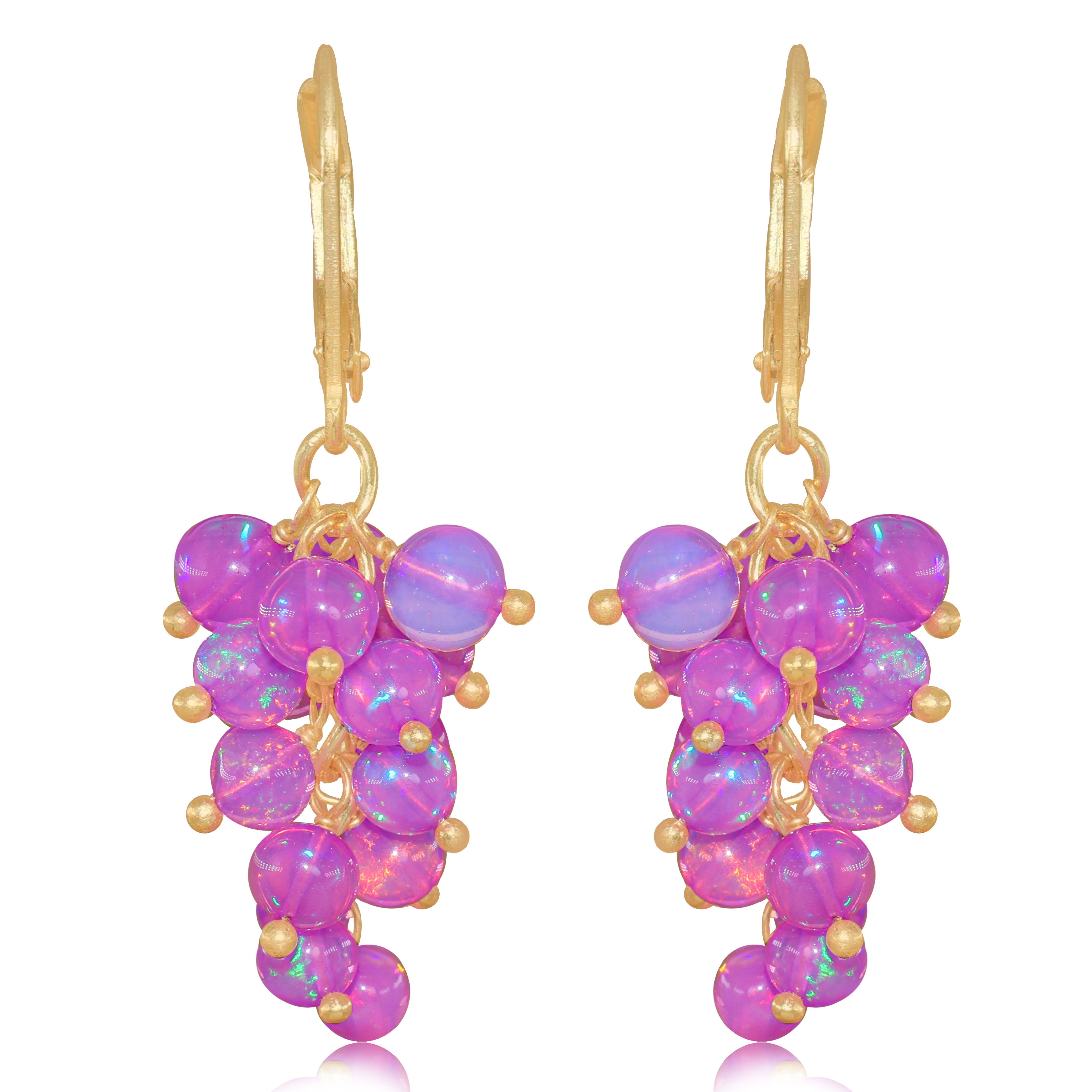 Fire Purple Opal Round Beads Cluster Earrings for Her
