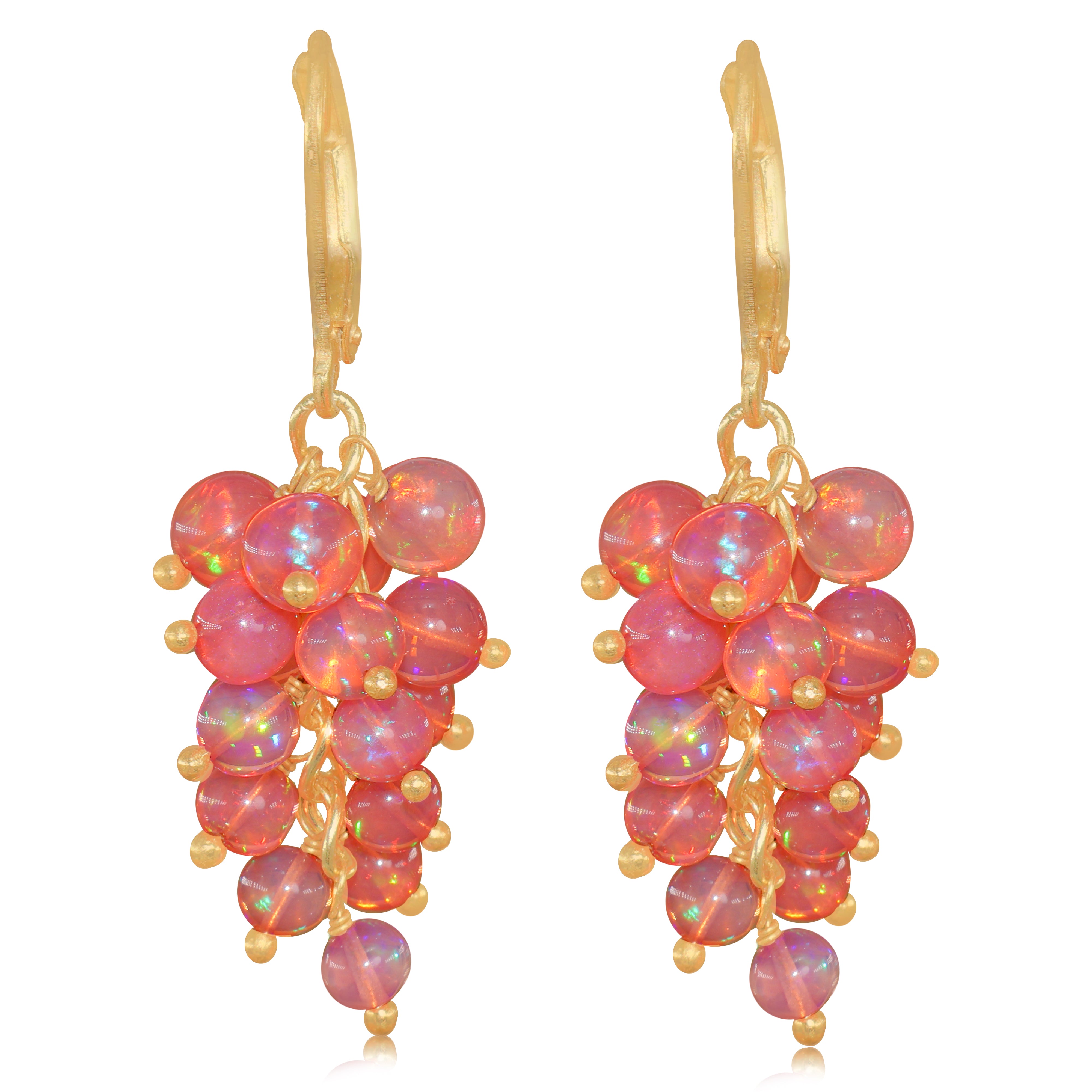 Multifire Red Opal Round Beads Cluster Earrings for Her
