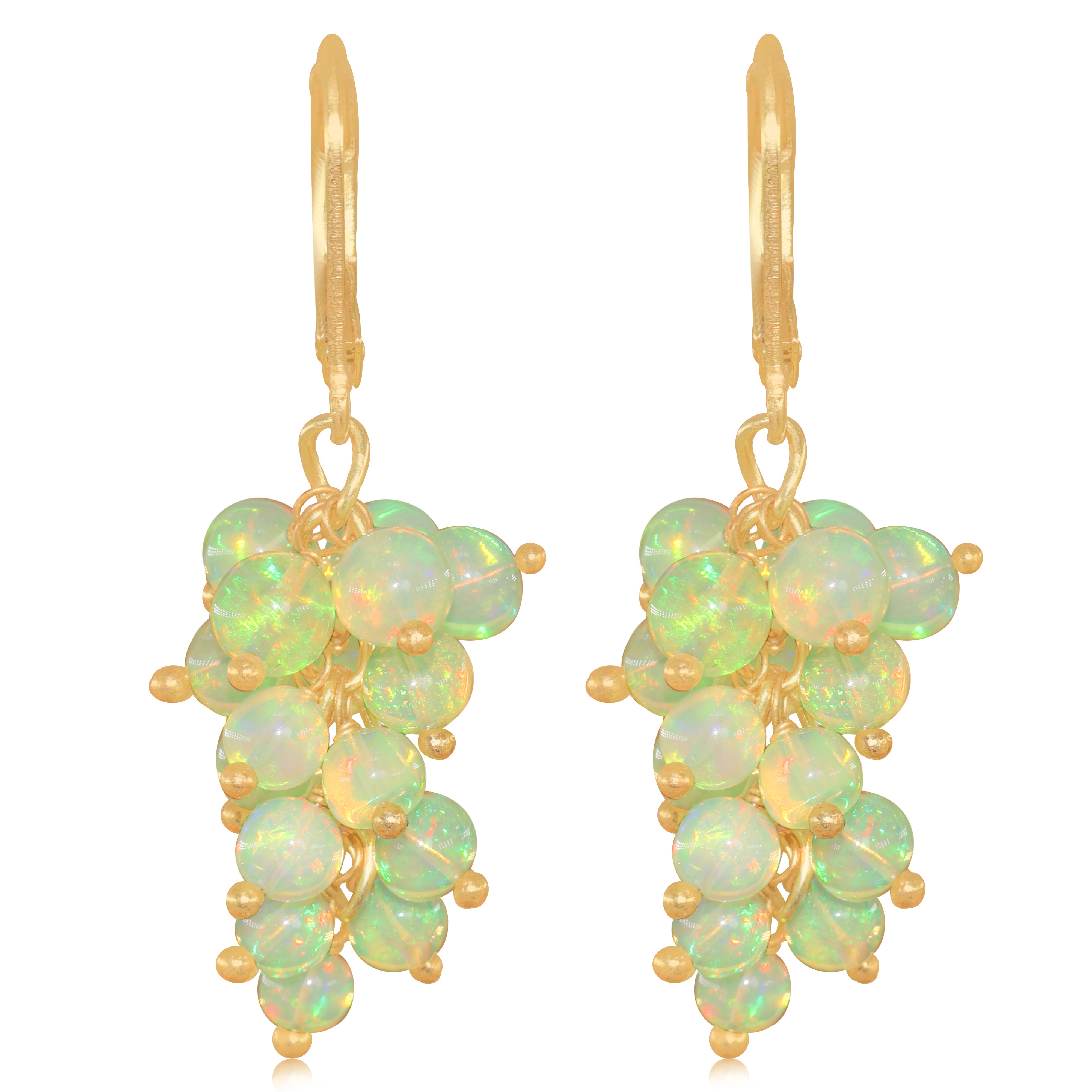 Natural Yellow Opal Round Beads Cluster Earrings for Her