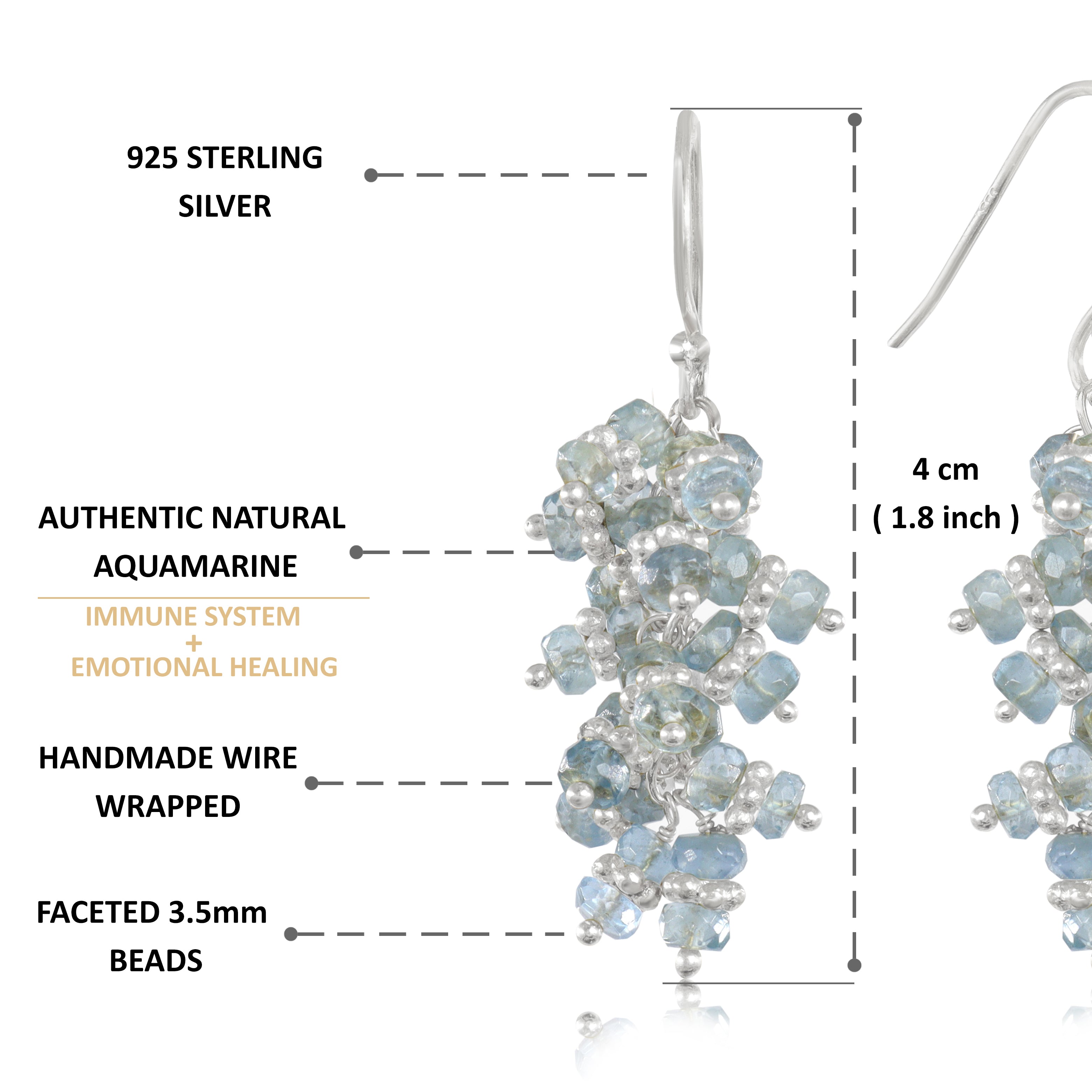 Natural Aquamarine Beads Chakri Style Cluster Earrings