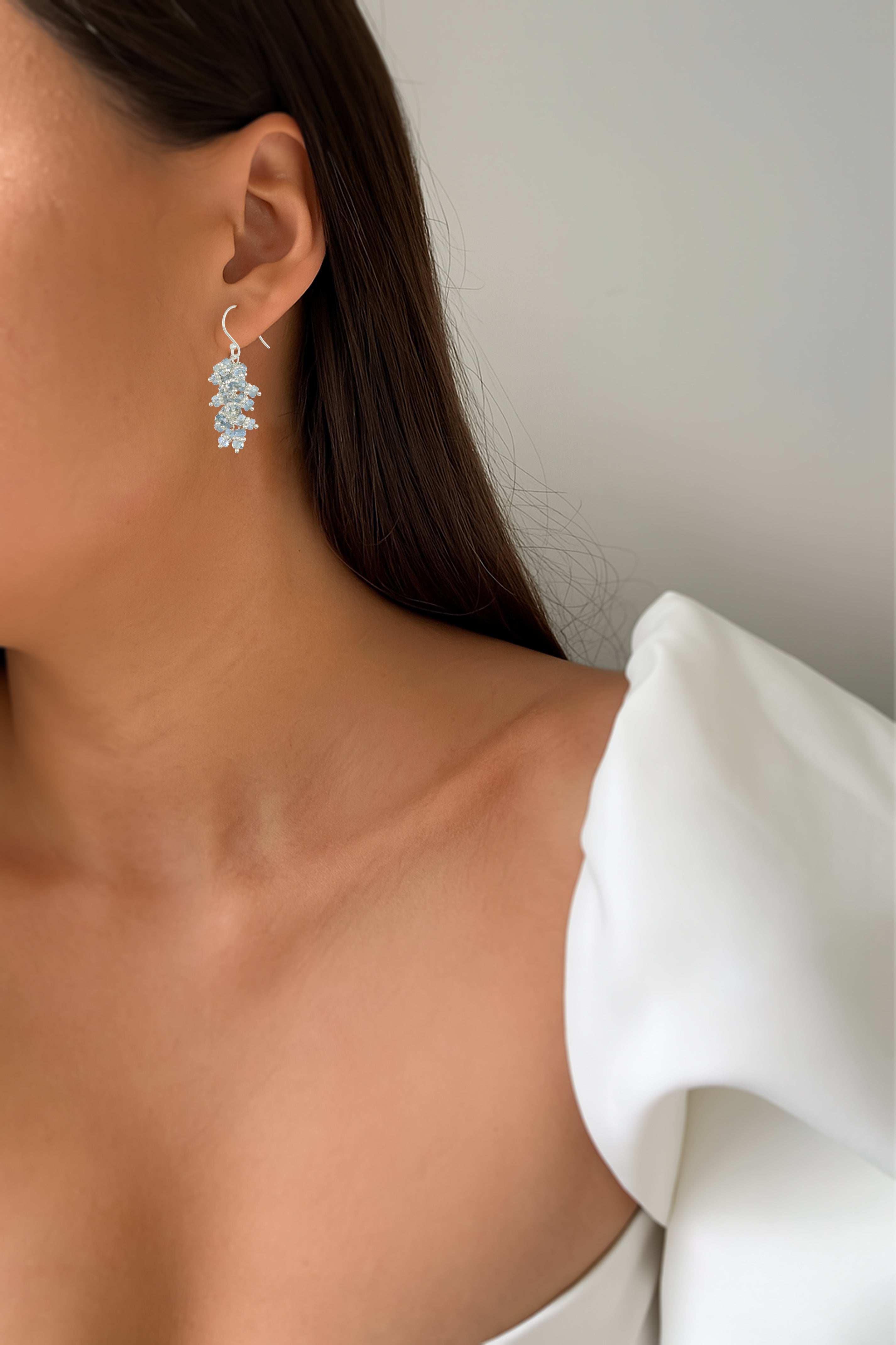 Natural Aquamarine Beads Chakri Style Cluster Earrings