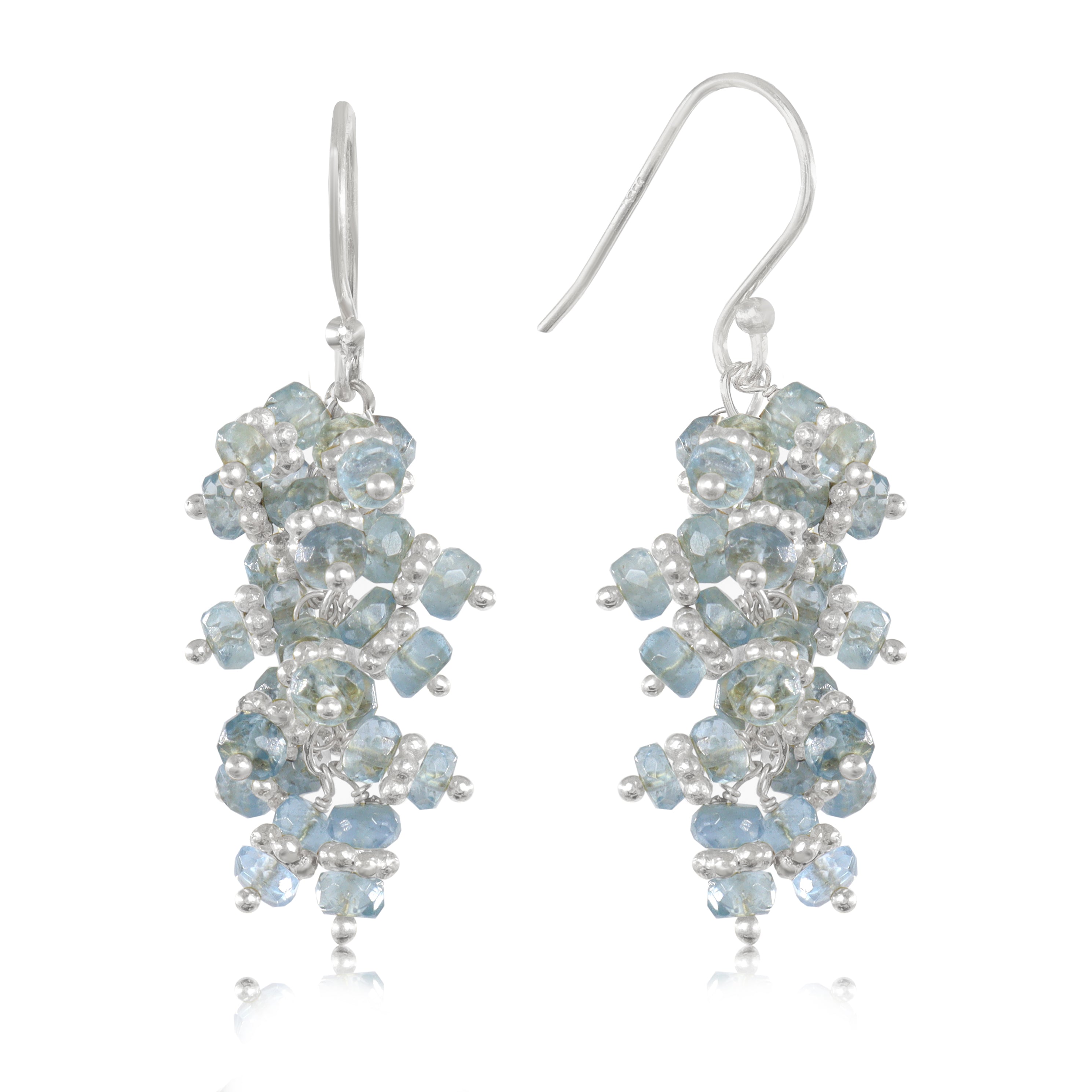 Natural Aquamarine Beads Chakri Style Cluster Earrings