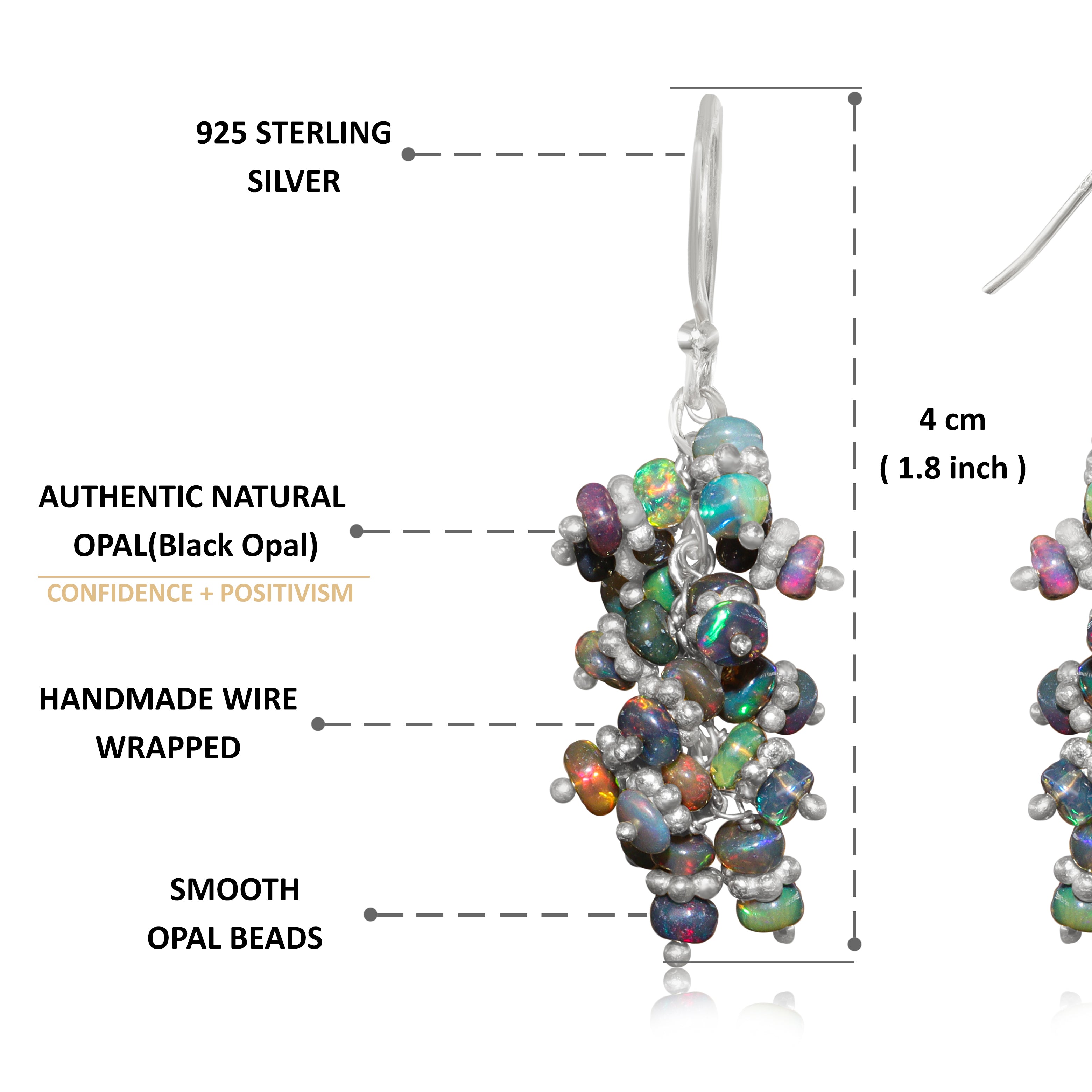 Fire Black Opal Beads Chakri Style Cluster Earrings