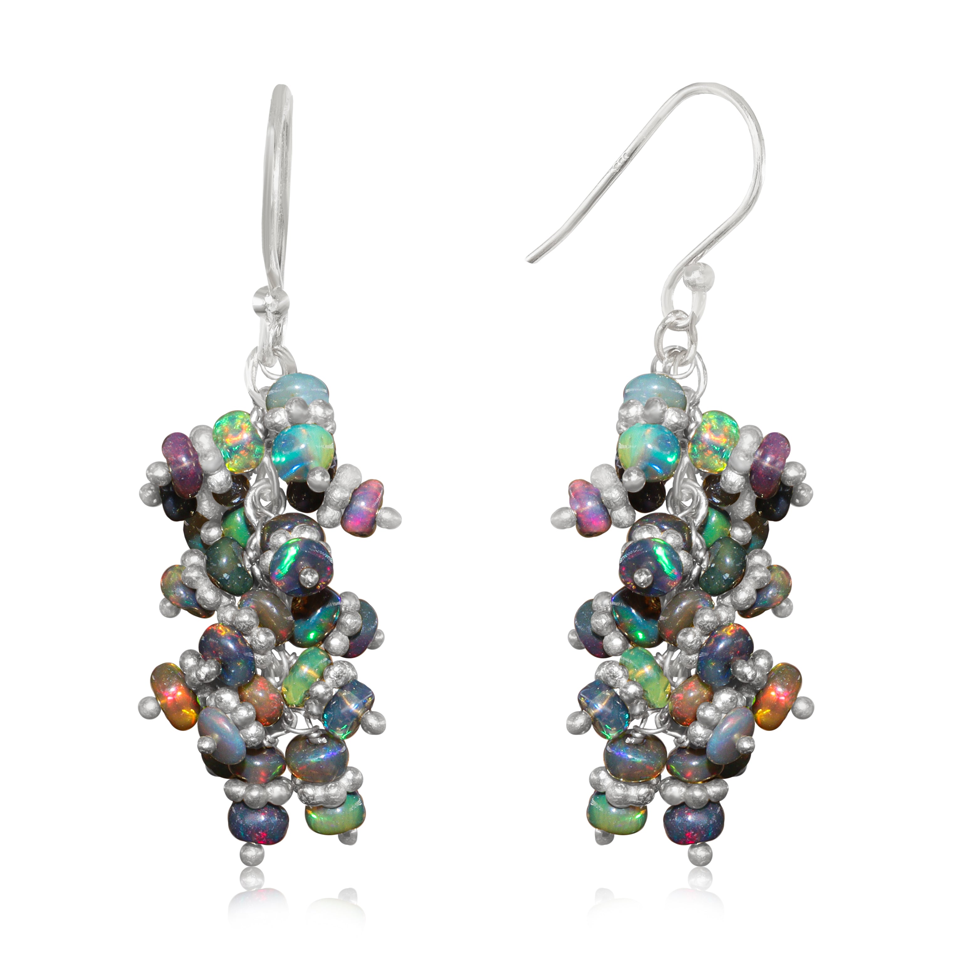Fire Black Opal Beads Chakri Style Cluster Earrings