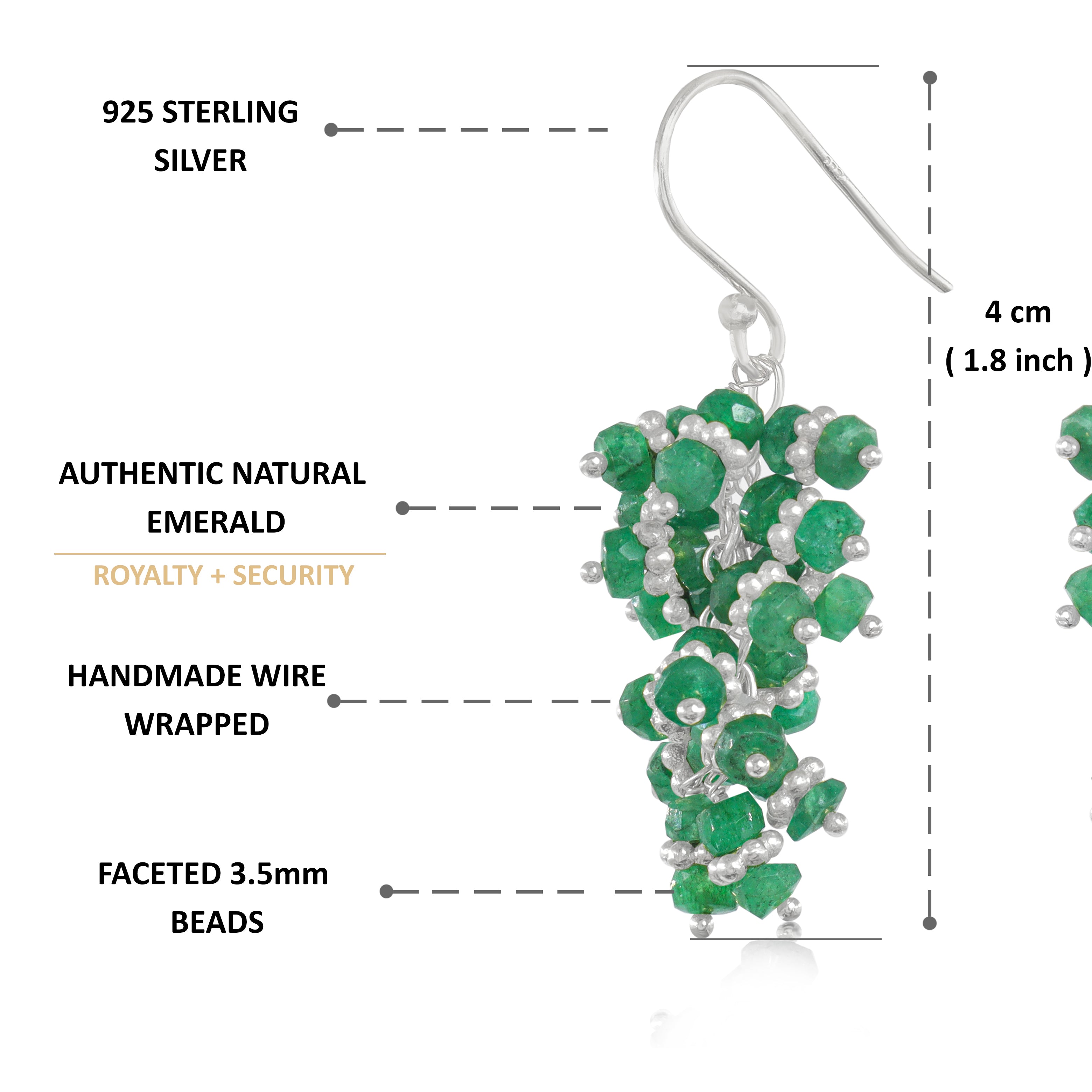 Emerald Gemtone Beads Chakri Style Cluster Earrings