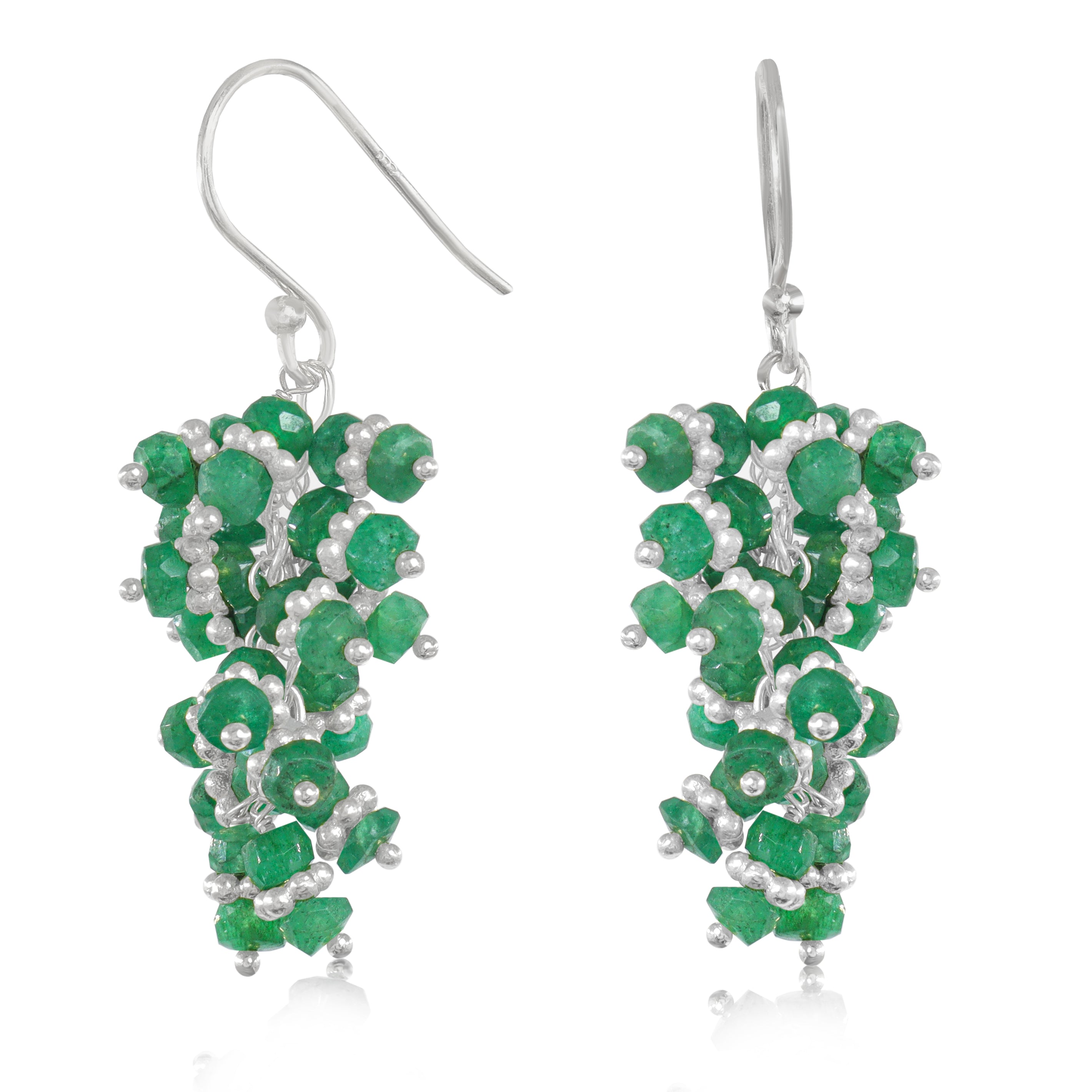 Emerald Gemtone Beads Chakri Style Cluster Earrings