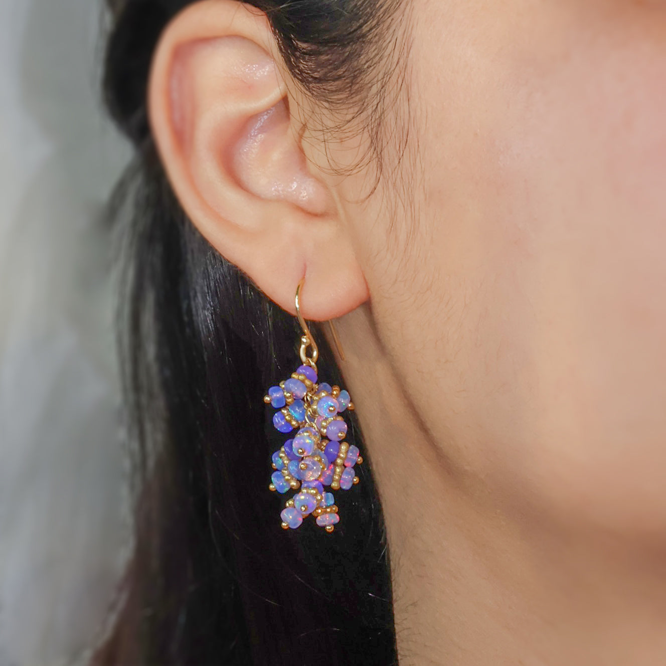 AAA Lavender Opal Beads Chakri Style Cluster Earrings