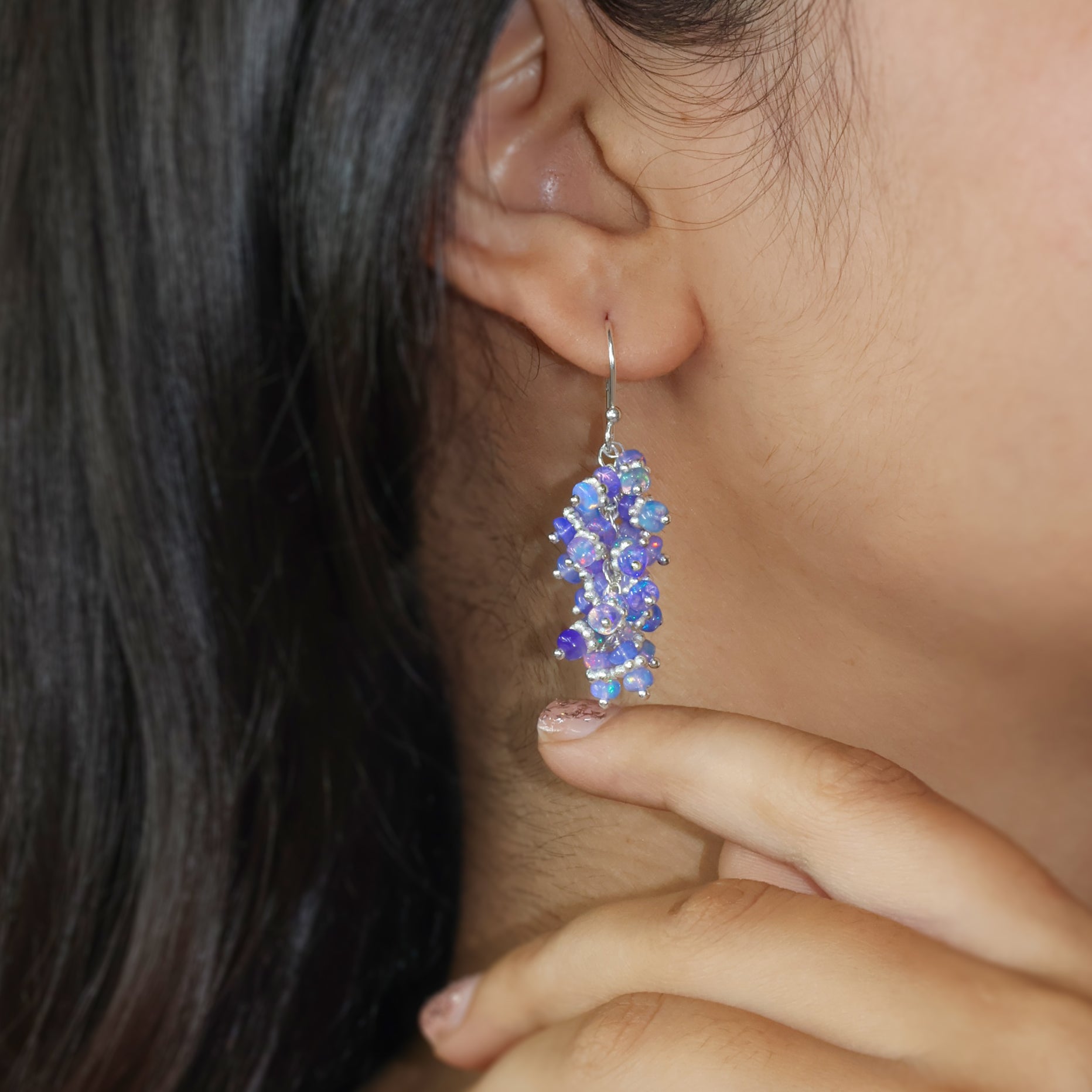 AAA Lavender Opal Beads Chakri Style Cluster Earrings