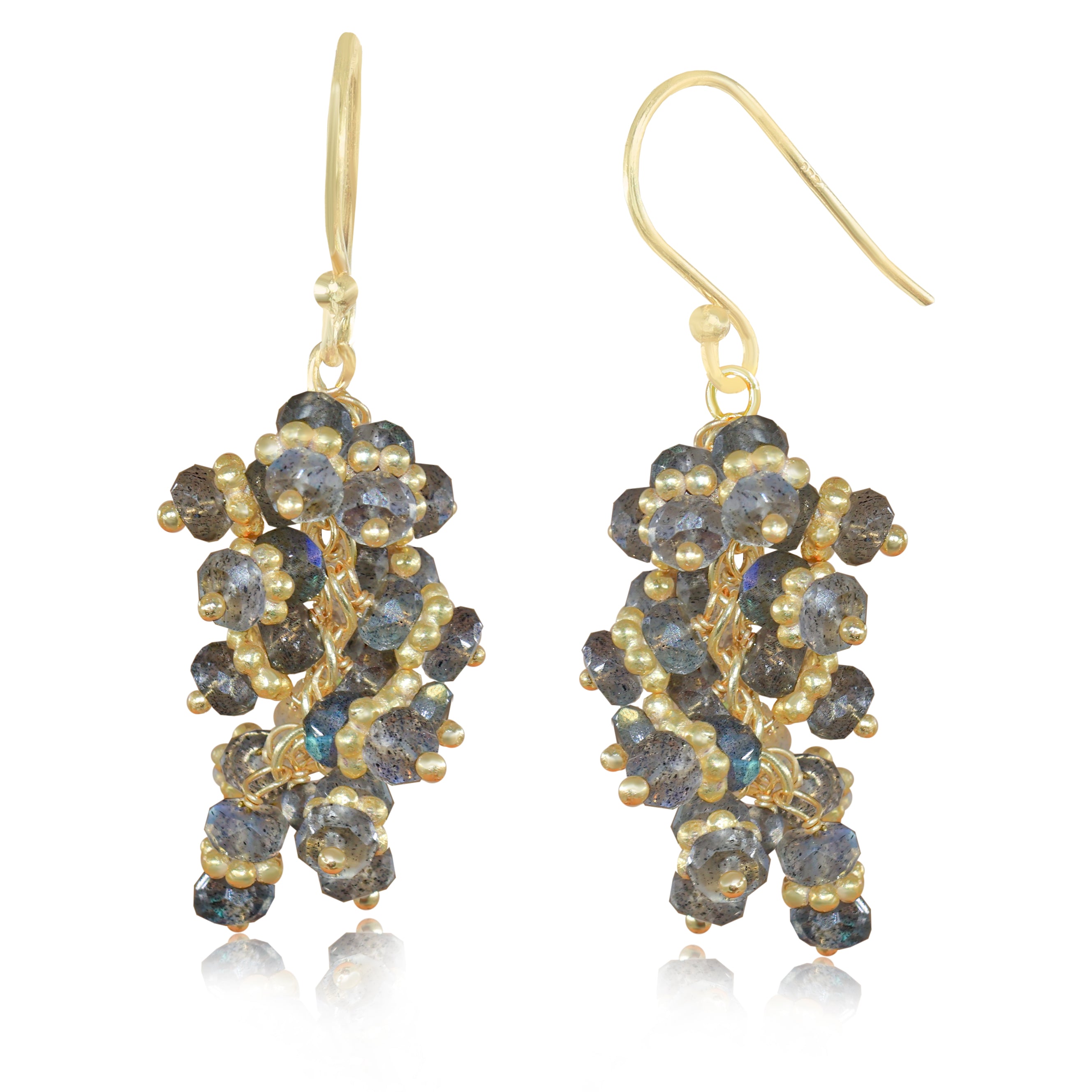 Genuine Labradorite Beads Chakri Style Cluster Earrings