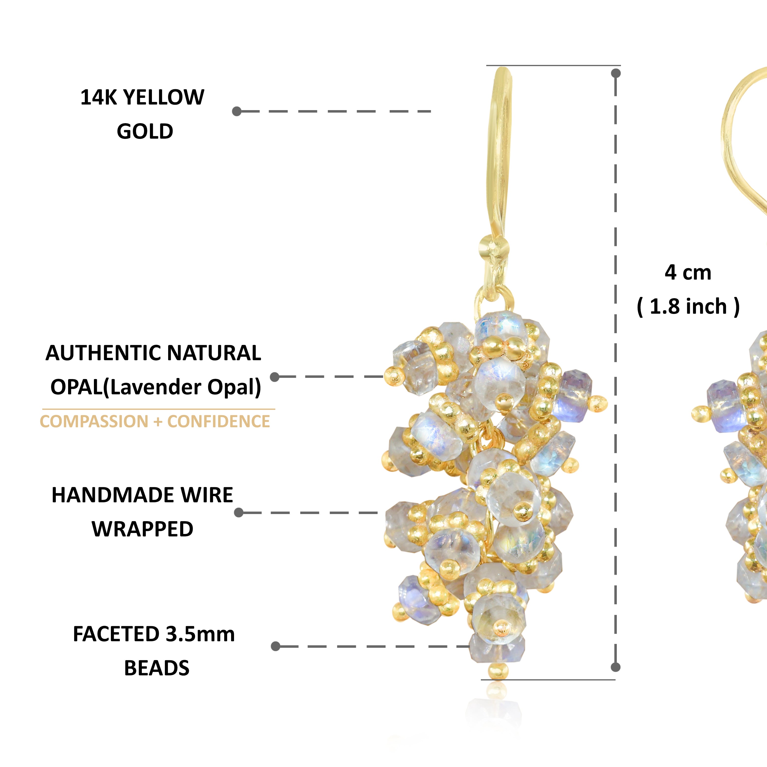 Rainbow Moonstone Beads Chakri Style Cluster Earrings