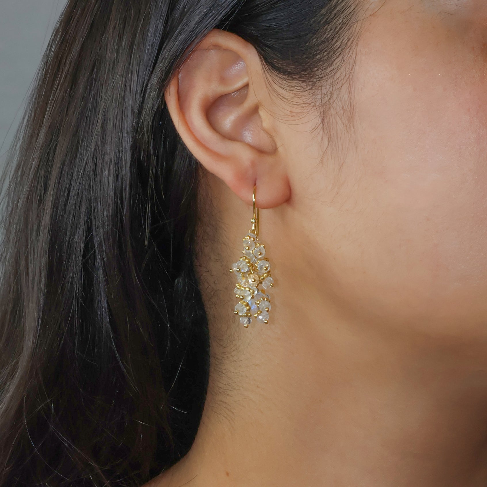 Rainbow Moonstone Beads Chakri Style Cluster Earrings