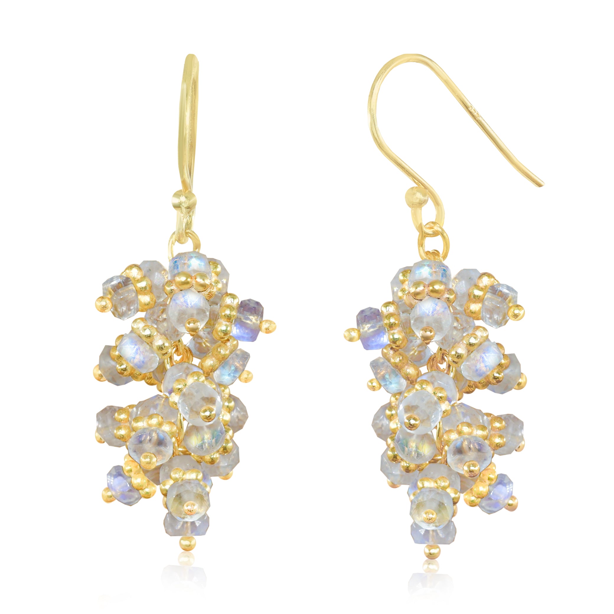 Rainbow Moonstone Beads Chakri Style Cluster Earrings