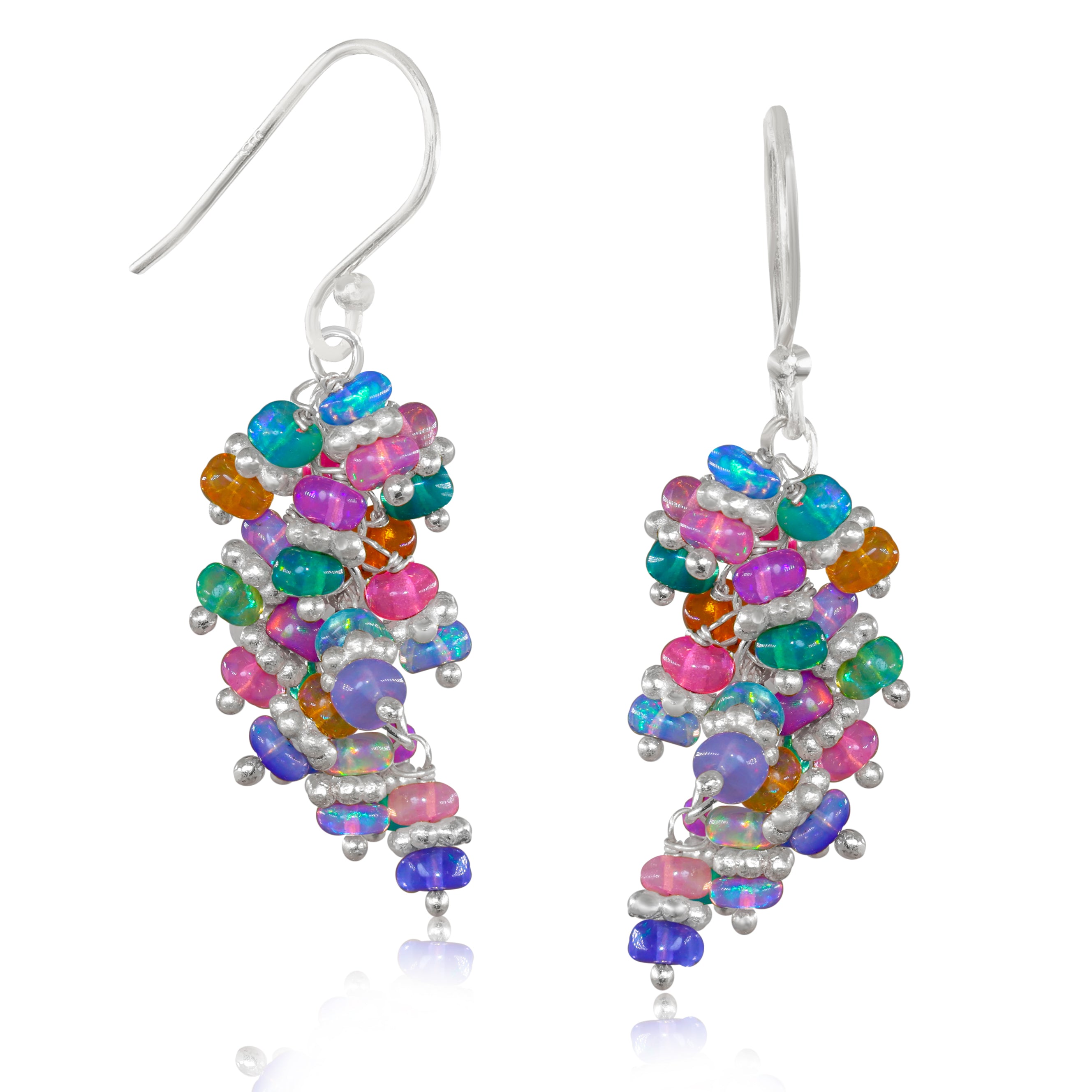 Multi Fire Opal Beads Chakri Style Cluster Earrings
