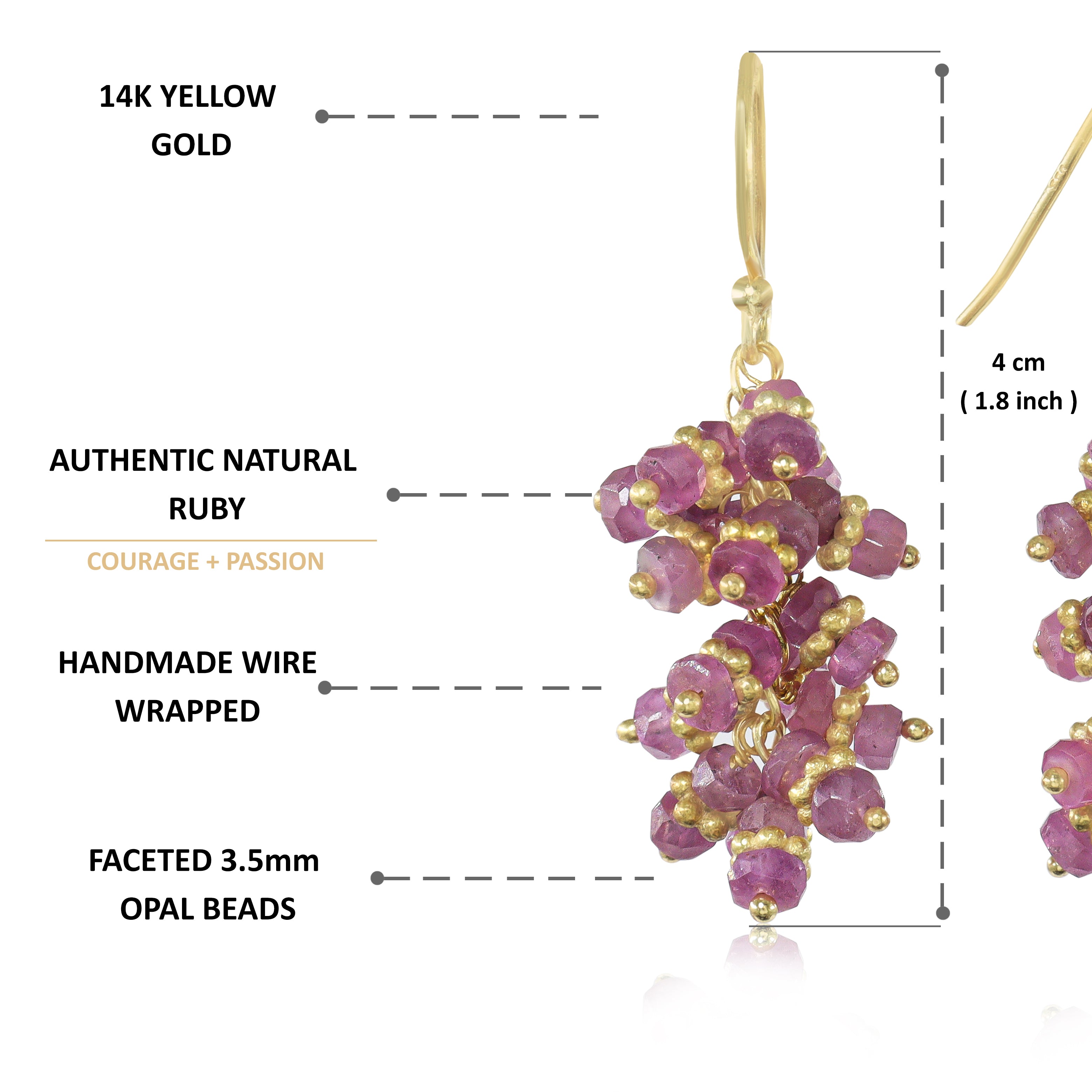 Natural Ruby Gemtone Beads Chakri Style Cluster Earrings