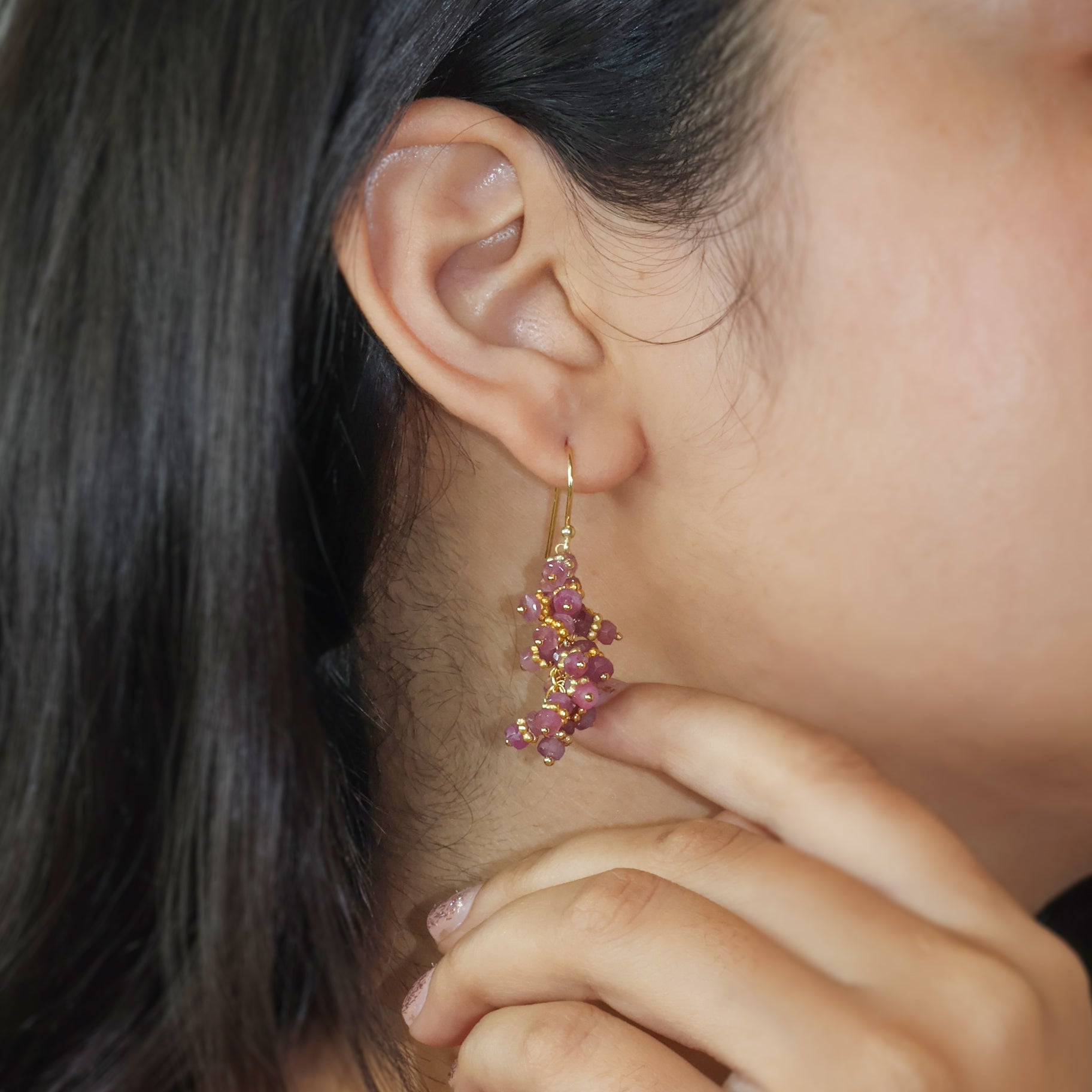 Natural Ruby Gemtone Beads Chakri Style Cluster Earrings