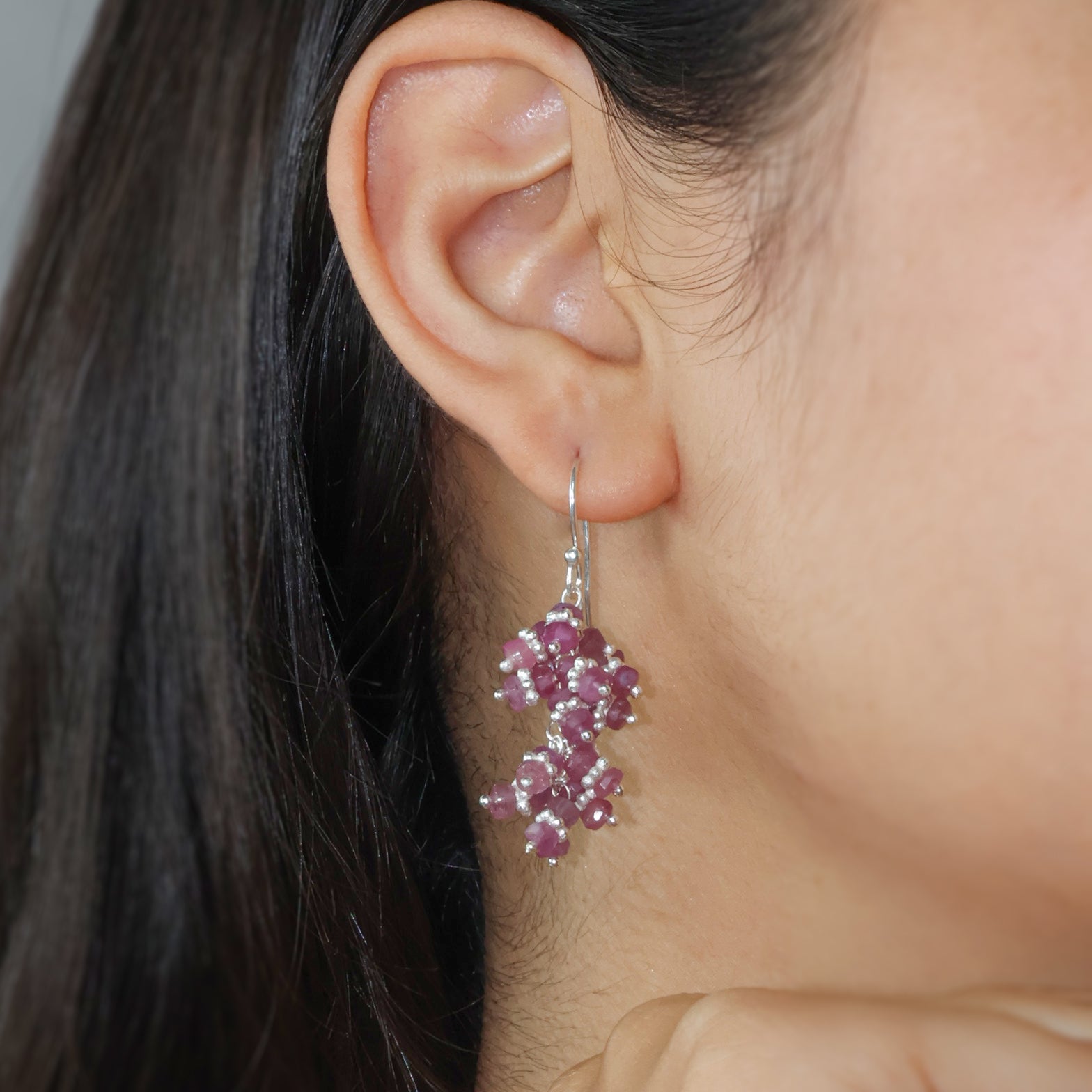 Natural Ruby Gemtone Beads Chakri Style Cluster Earrings
