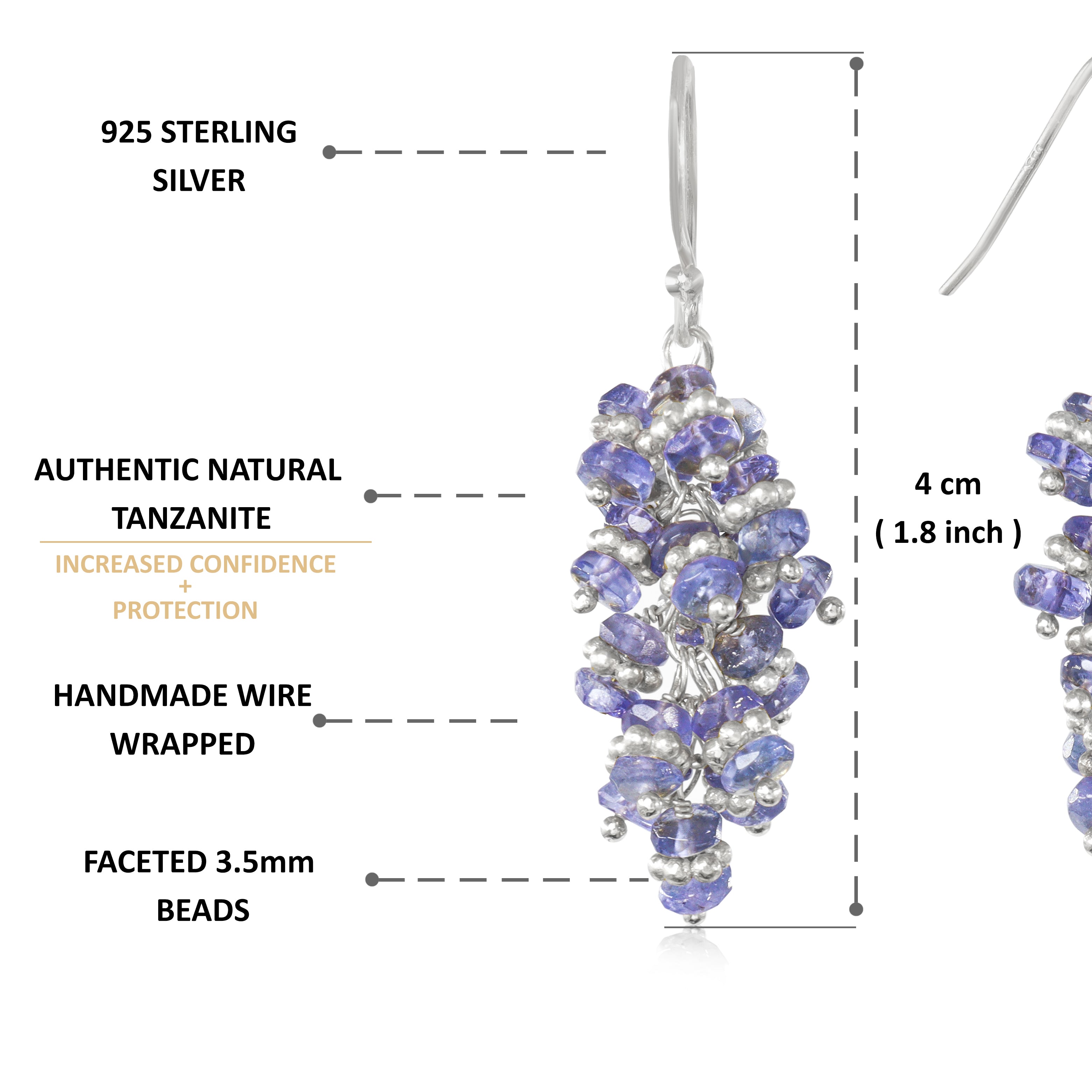 Natural Tanzanite Beads Chakri Style Cluster Earrings