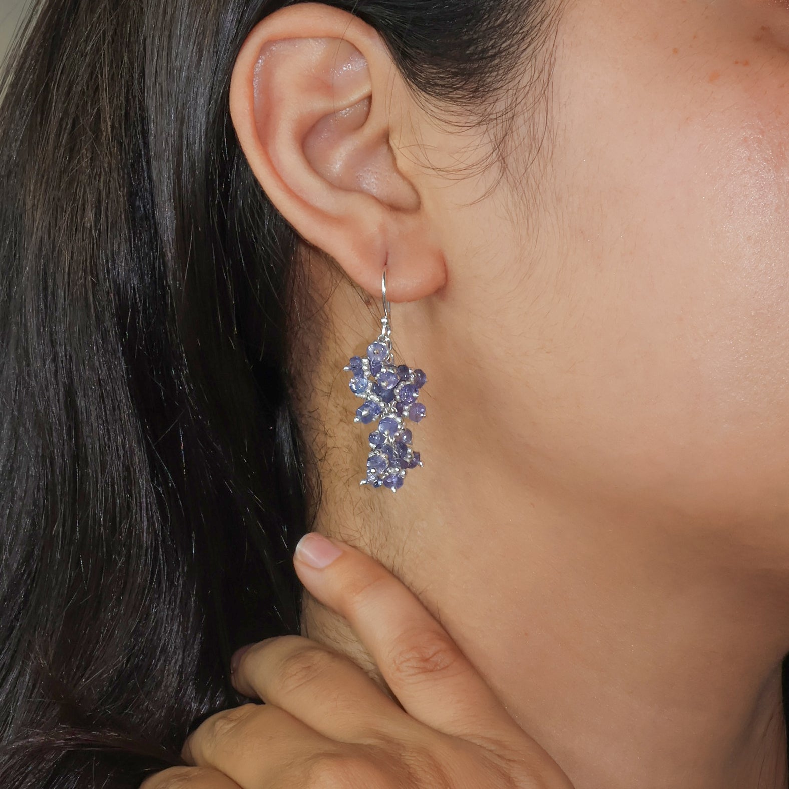 Natural Tanzanite Beads Chakri Style Cluster Earrings