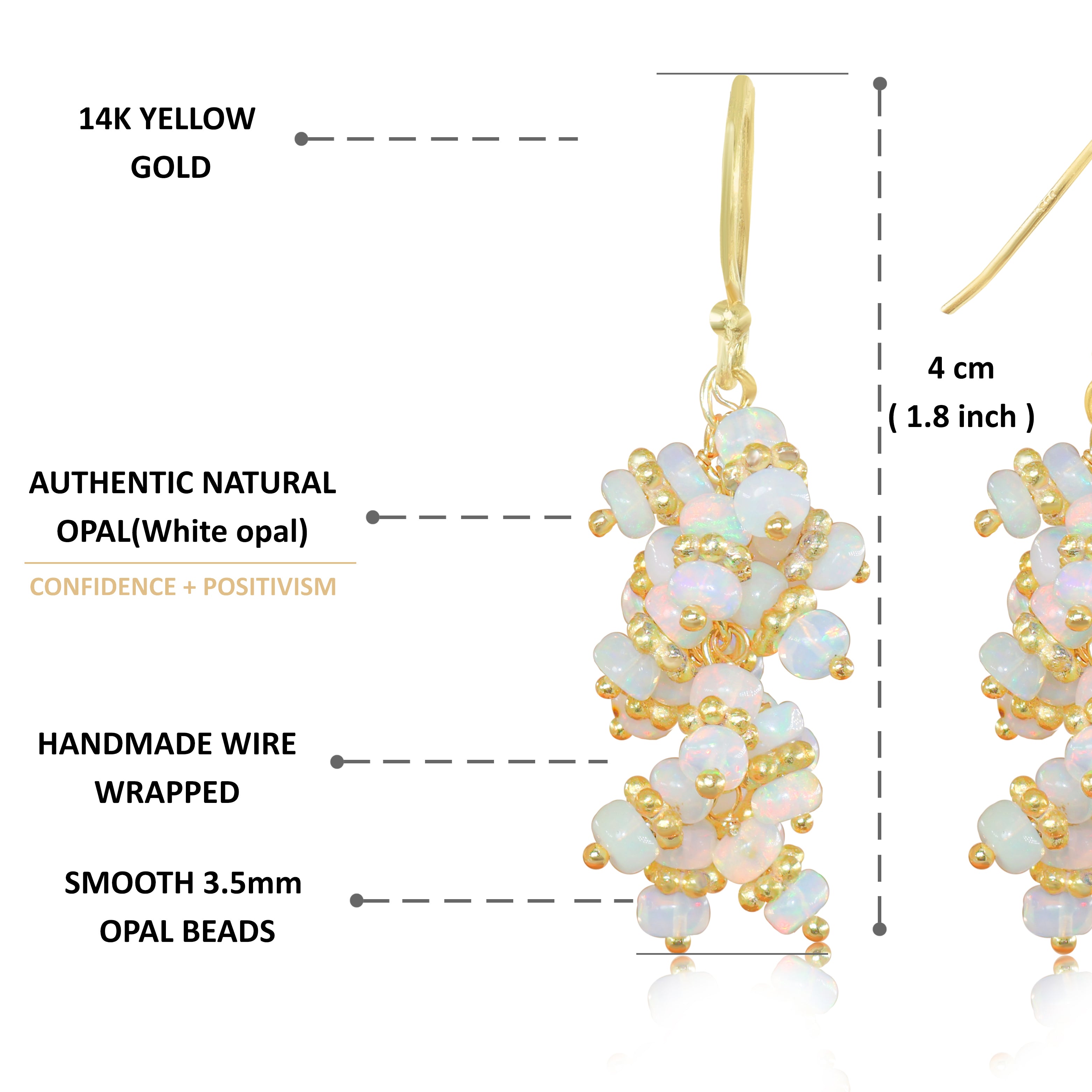 Ethiopian White Opal Beads Chakri Style Cluster Earrings