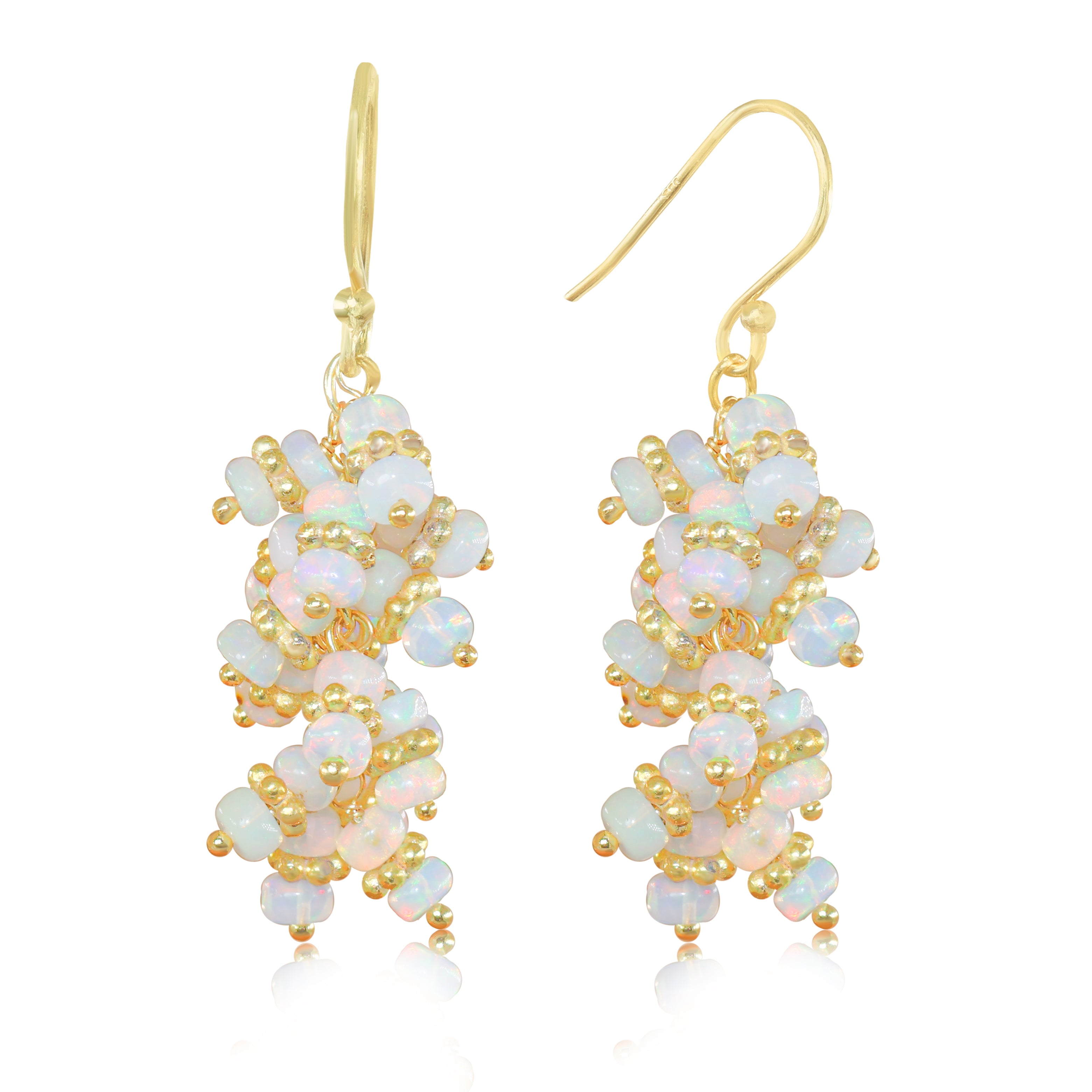 Ethiopian White Opal Beads Chakri Style Cluster Earrings
