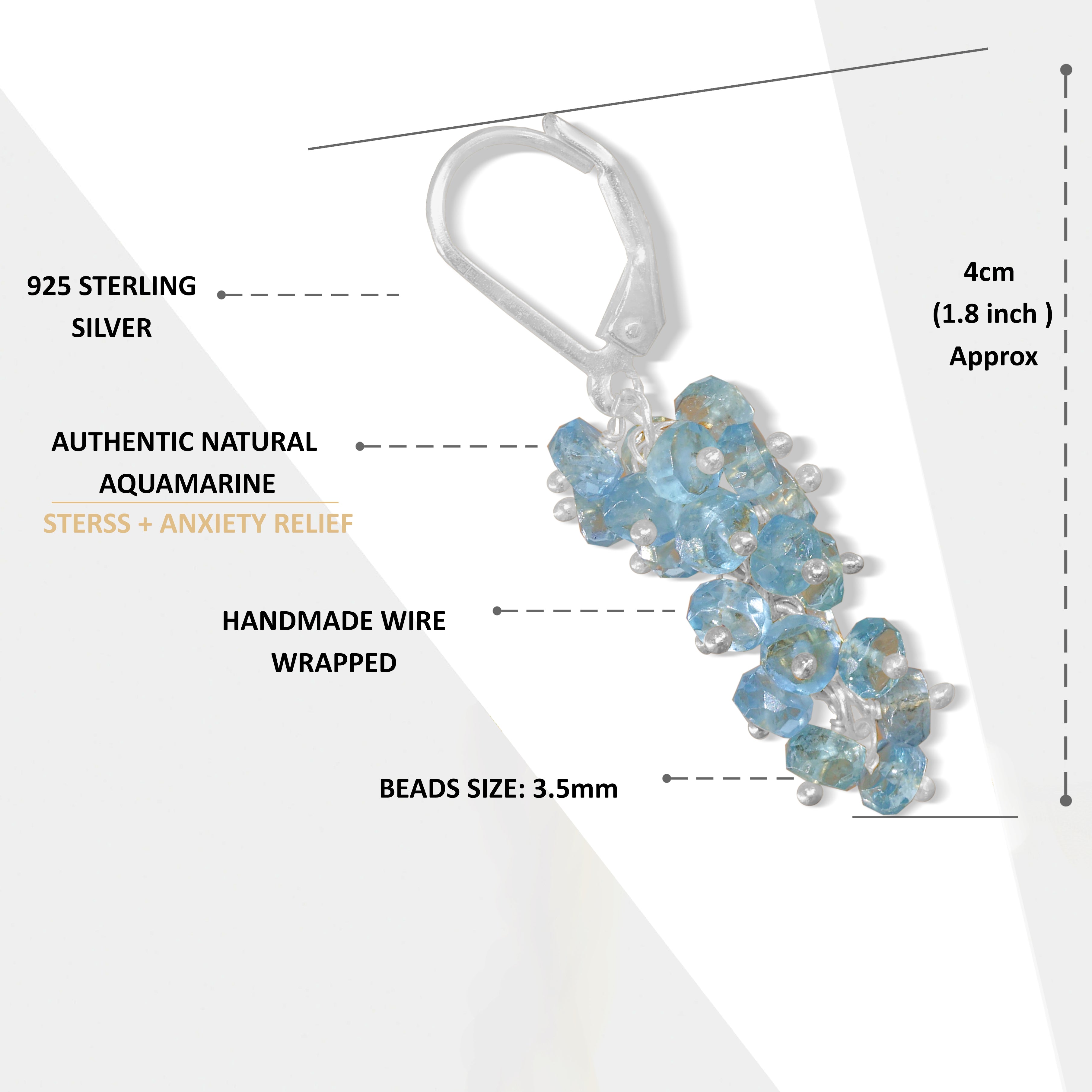 Natural Aquamarine Faceted Beads Cluster Earrings for Her