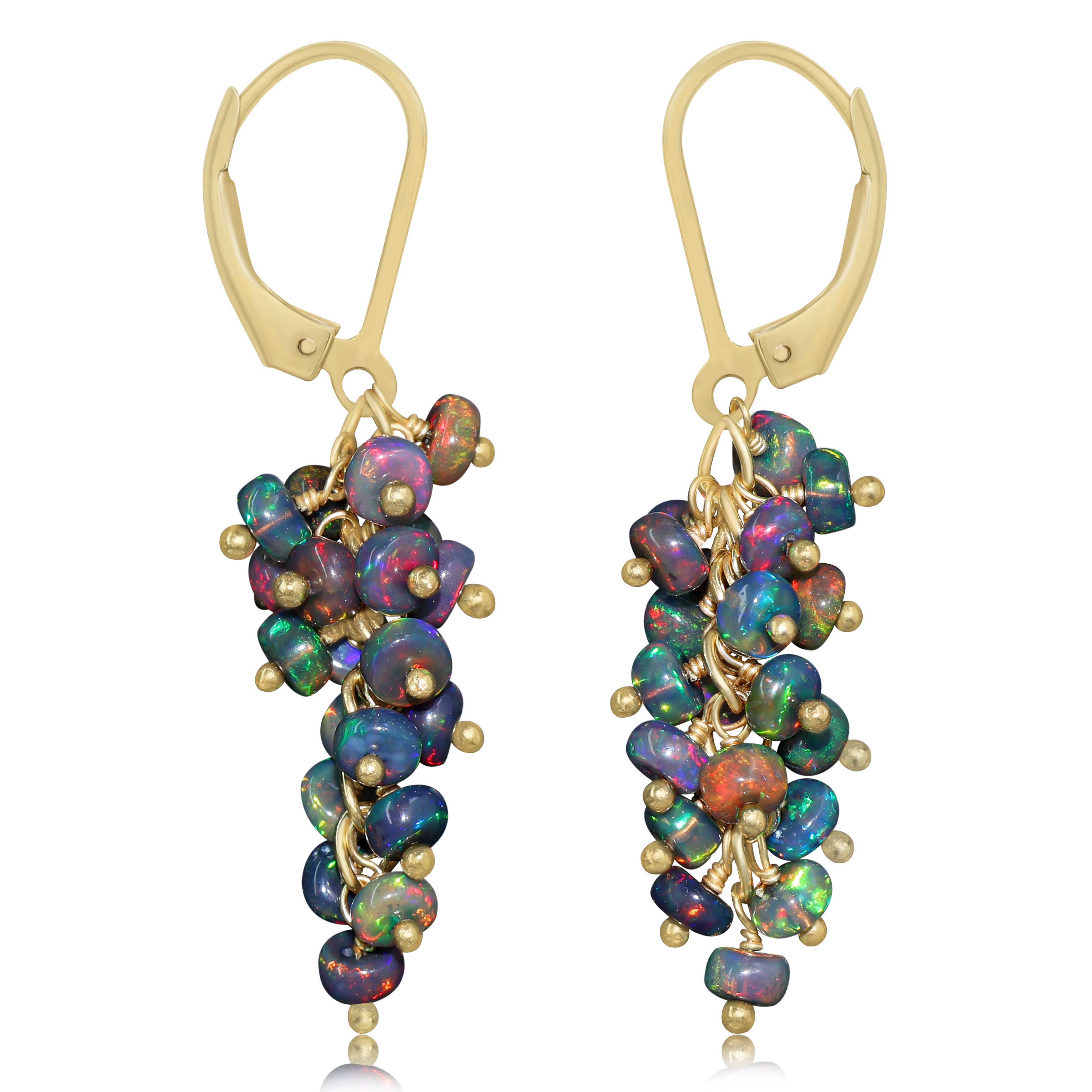Fire Black Opal Smooth Beads Cluster Earrings for Her