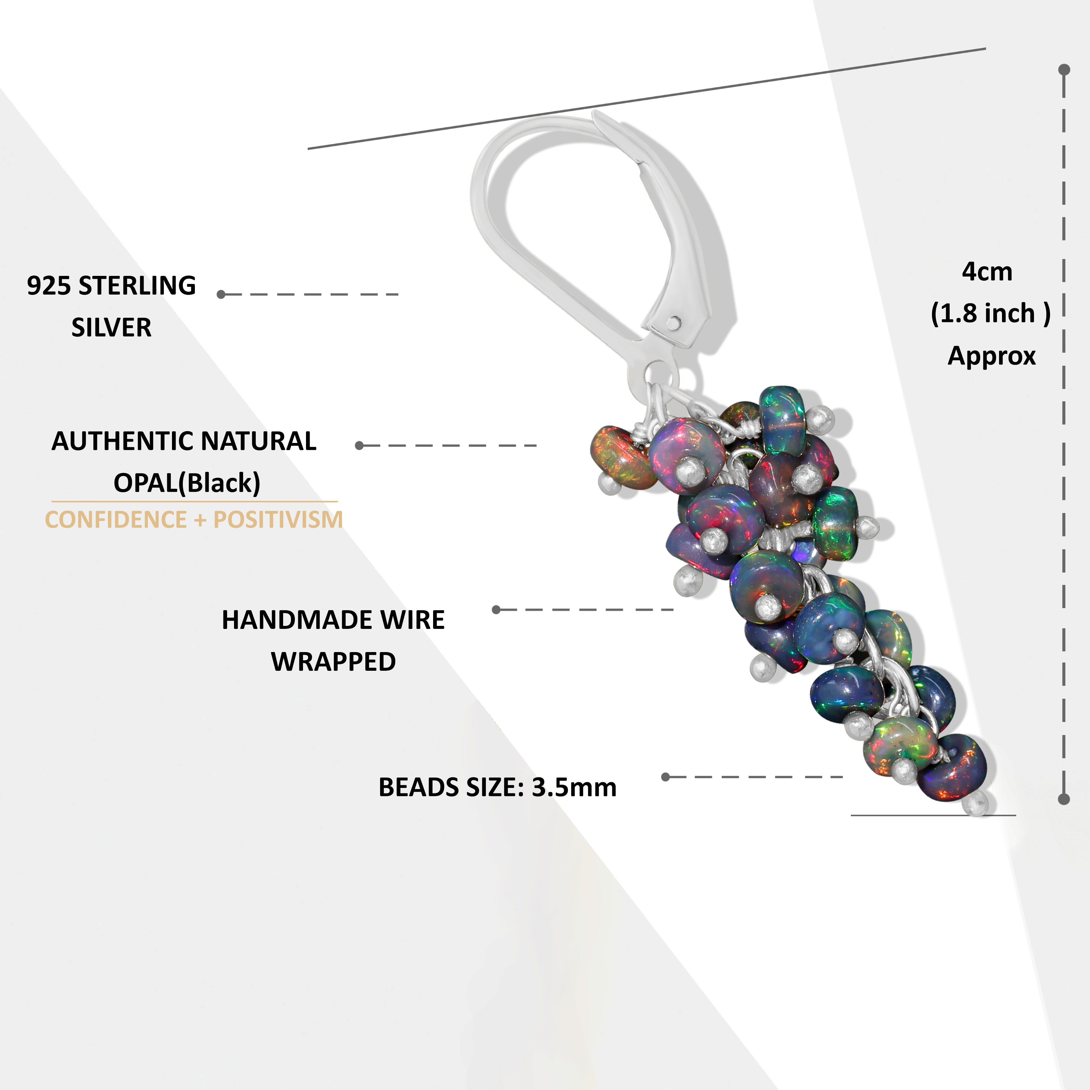 Fire Black Opal Smooth Beads Cluster Earrings for Her