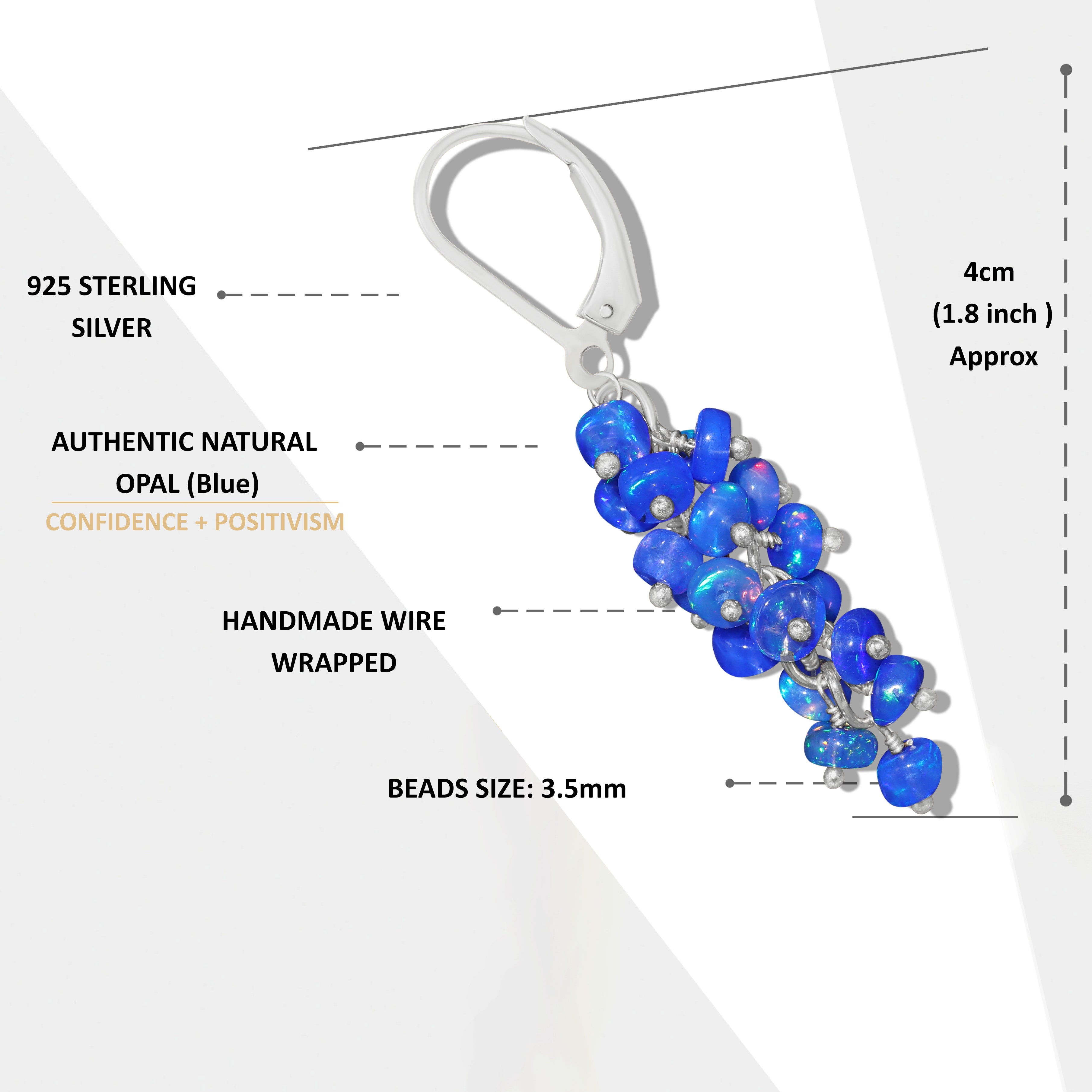 Fire Blue Opal Smooth Beads Cluster Earrings for Her