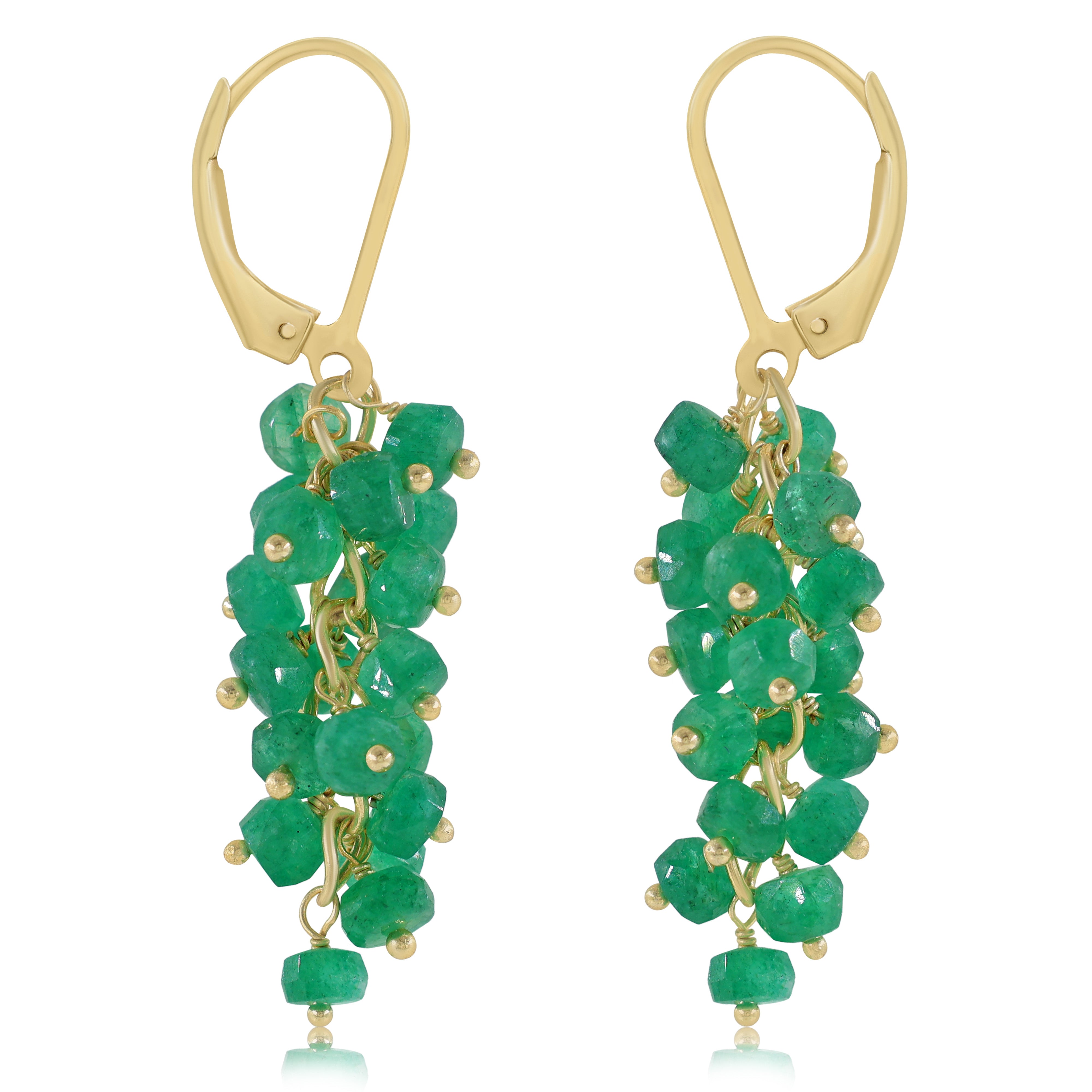 Natural Emerald Faceted Beads Cluster Earrings for Her