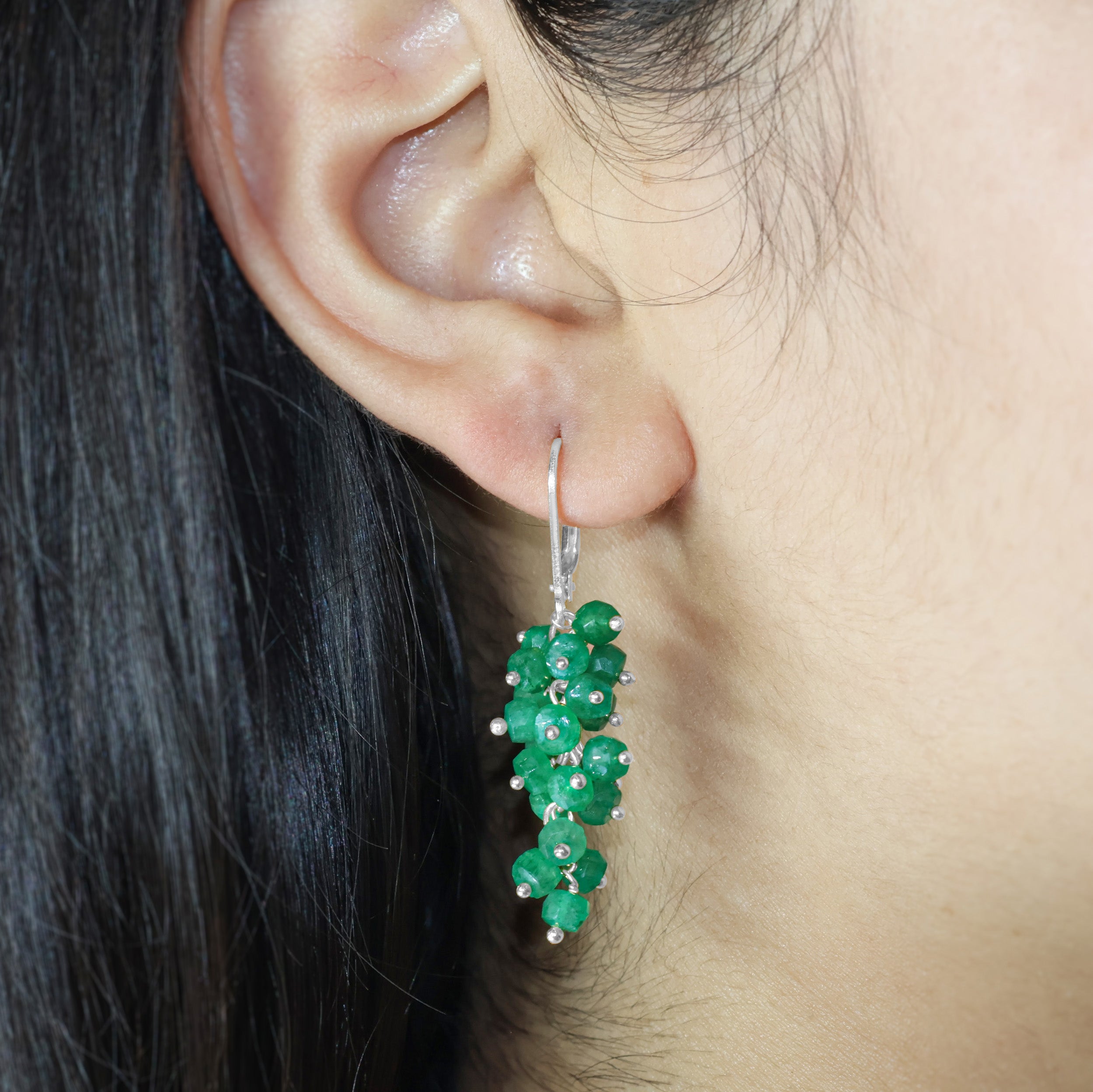 Natural Emerald Faceted Beads Cluster Earrings for Her