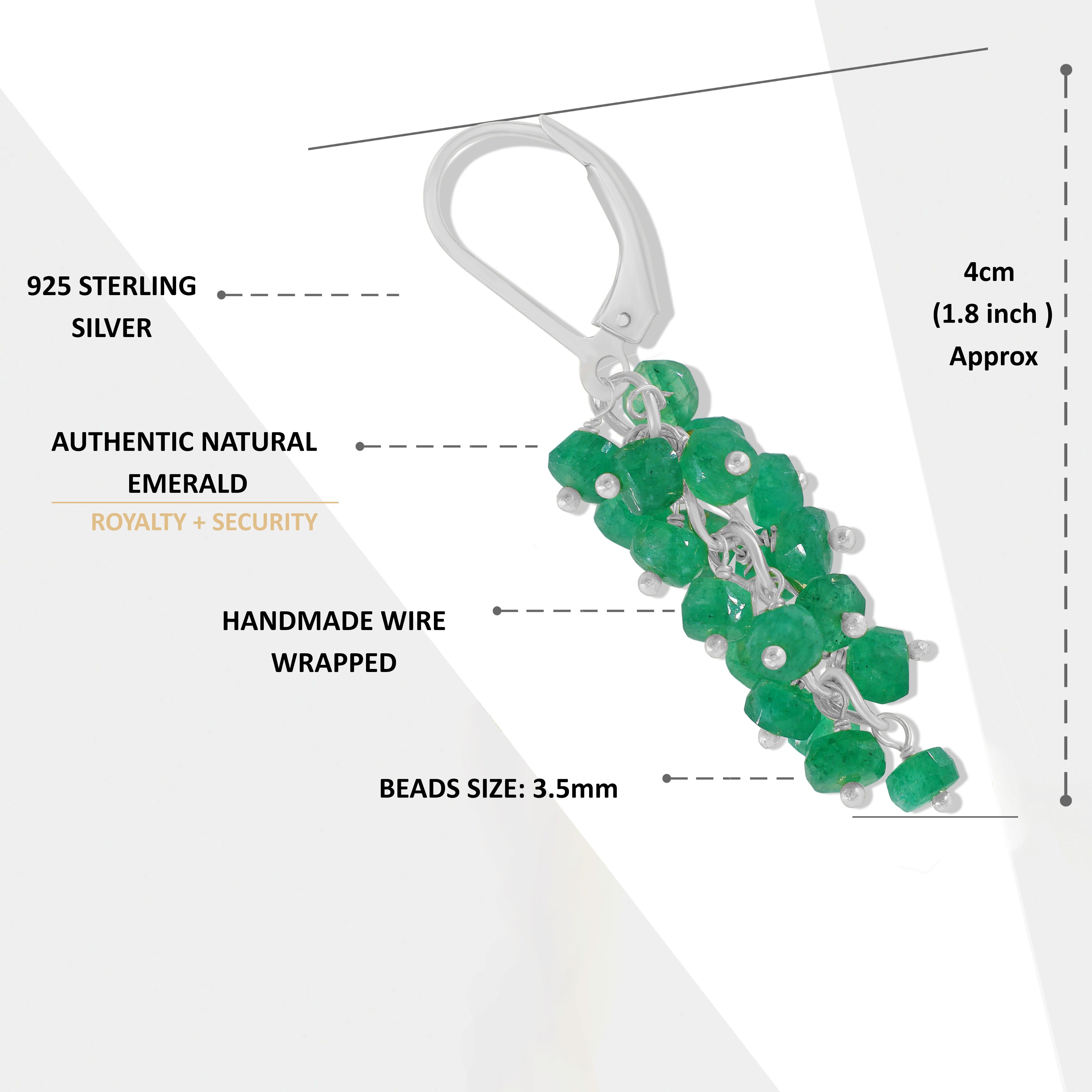 Natural Emerald Faceted Beads Cluster Earrings for Her